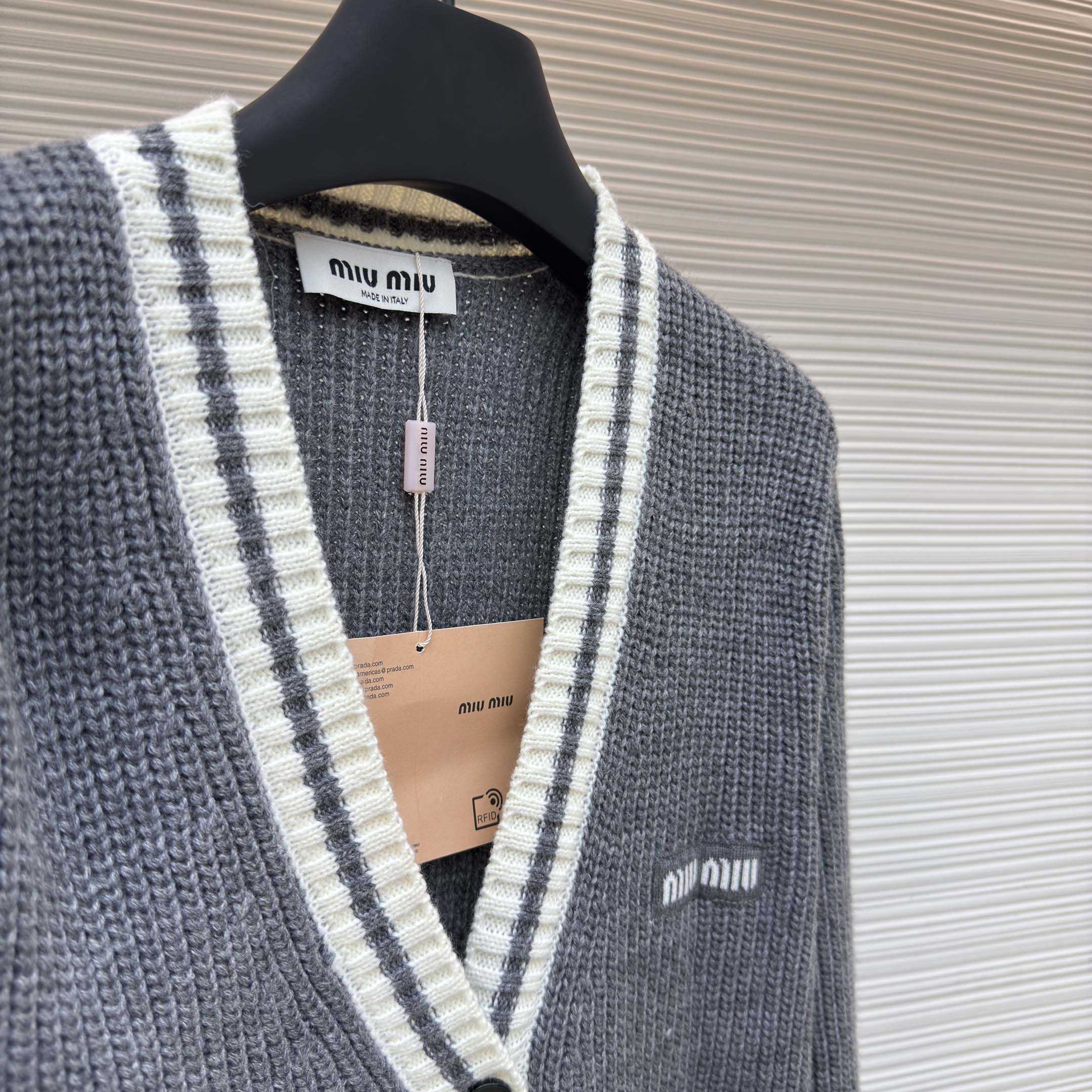 Miu Miu Ribbed Knit Wool And Cashmere Cardigan - DesignerGu