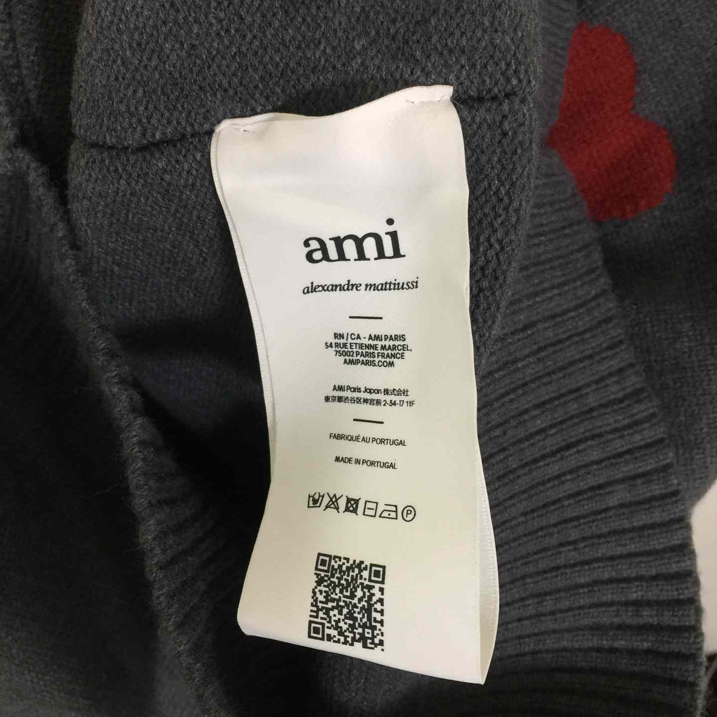 AMI Paris Grey Wool Ami De Coeur Cardigan  - DesignerGu