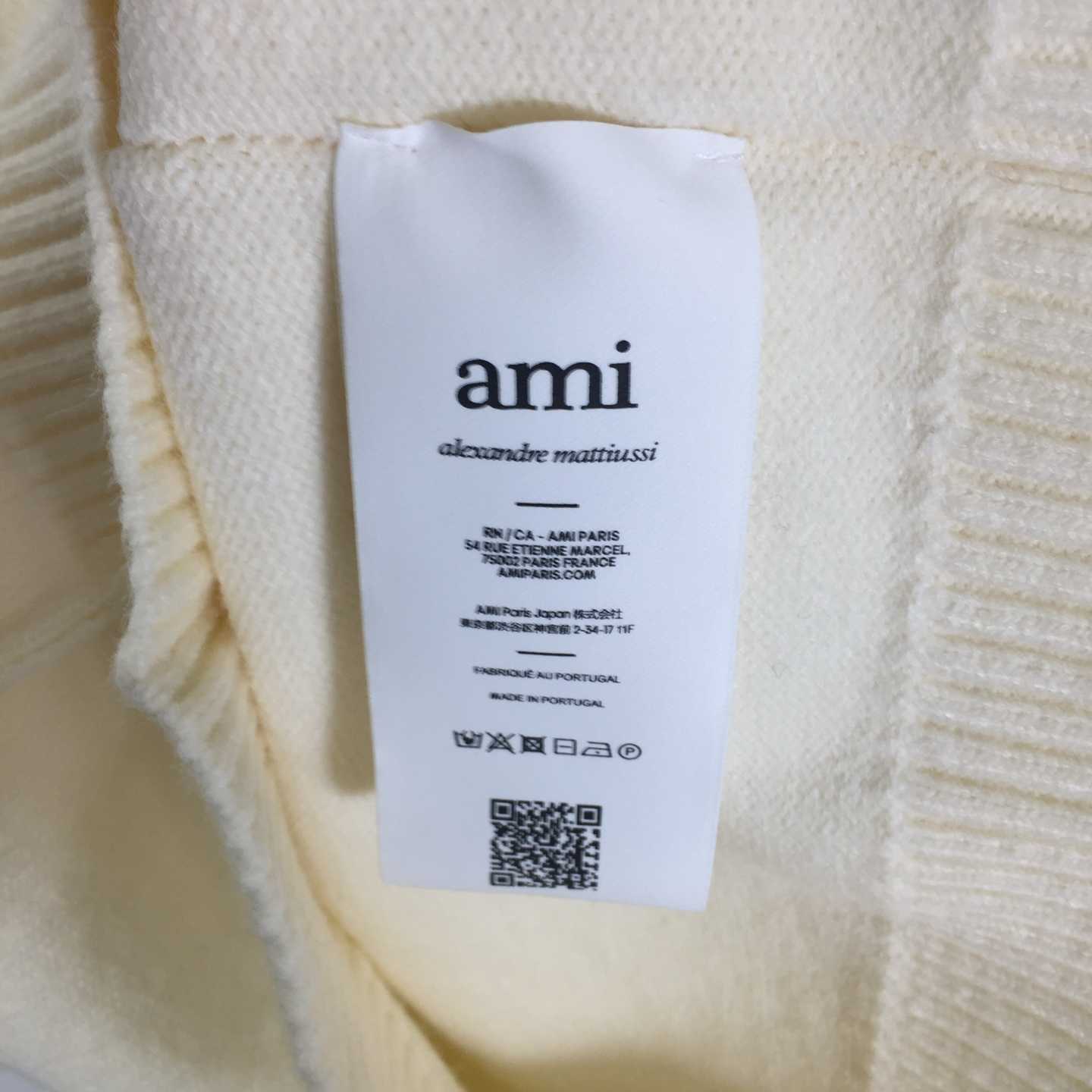AMI Paris White Wool Ami De Coeur Cardigan  - DesignerGu