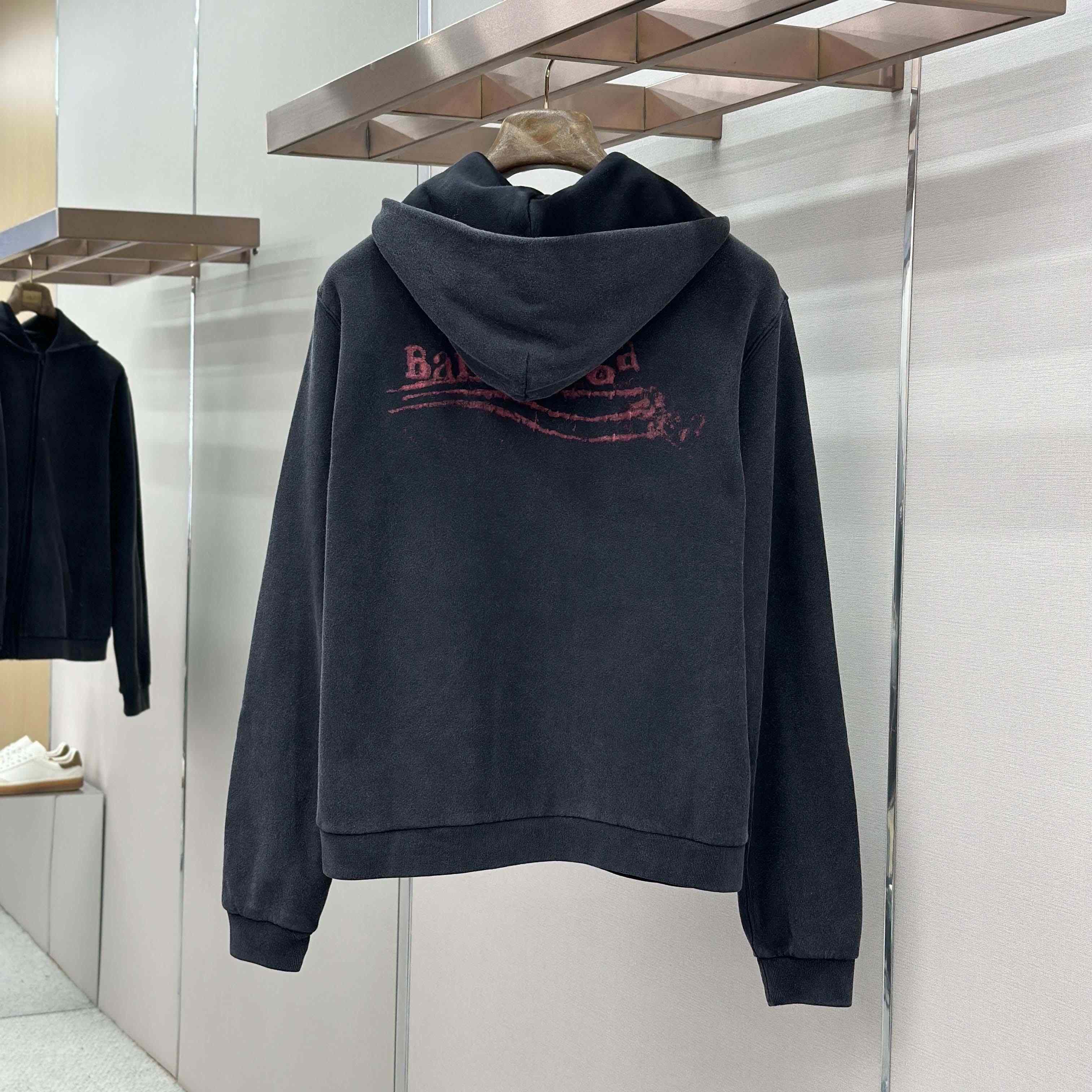 Balenciaga Washed Crayon Political Zip-Up Hoodie Regular Fit In Faded Black - DesignerGu