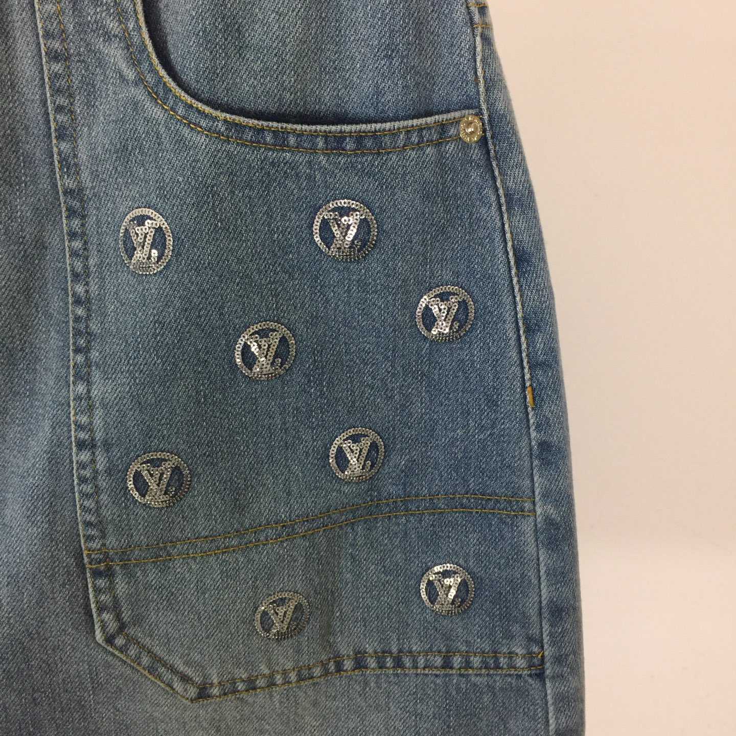 Louis Vuitton Signature Sequin Denim Mini Skirt - DesignerGu