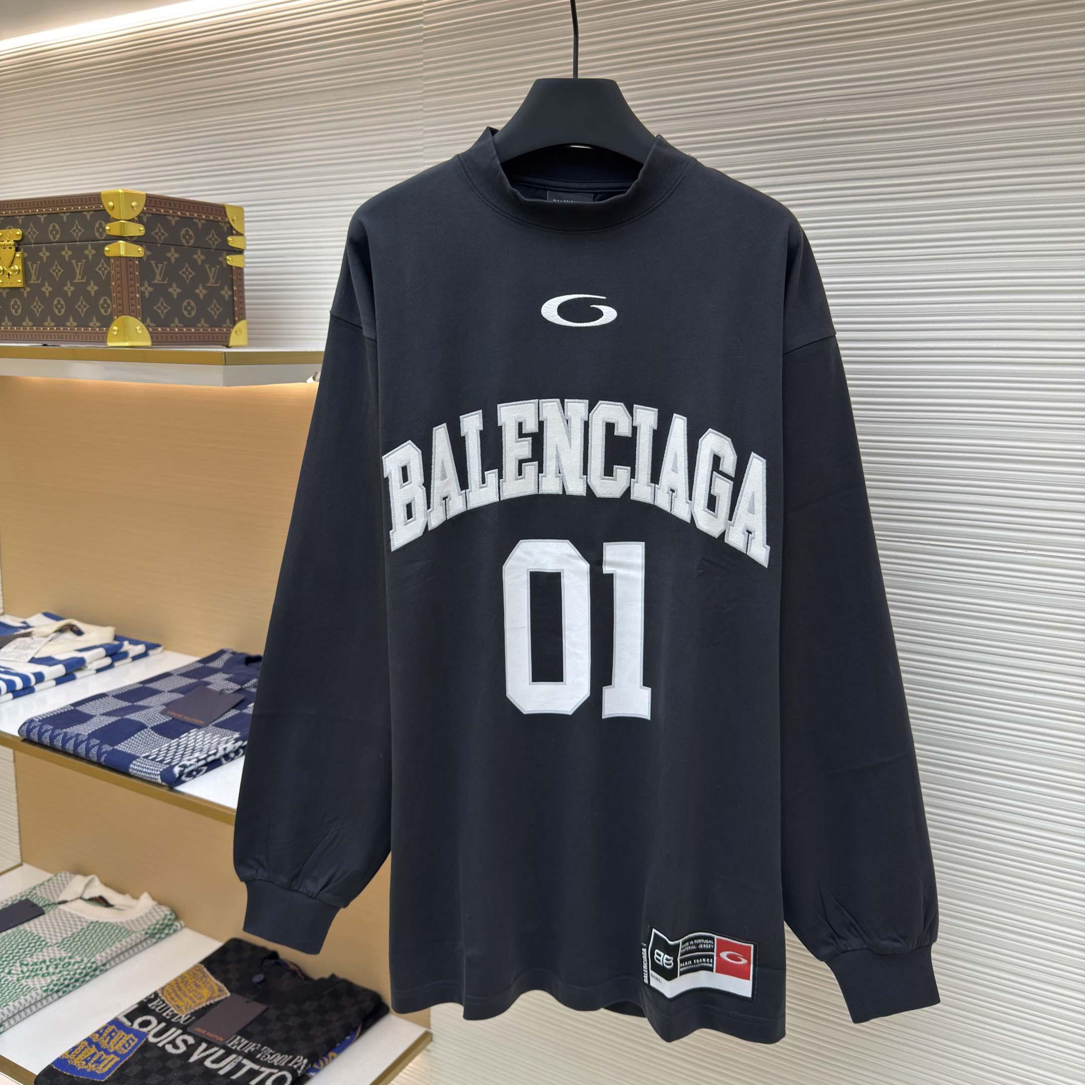 Balenciaga Basketball Series - Long Sleeve T-Shirt Large Fit In Washed Black - DesignerGu