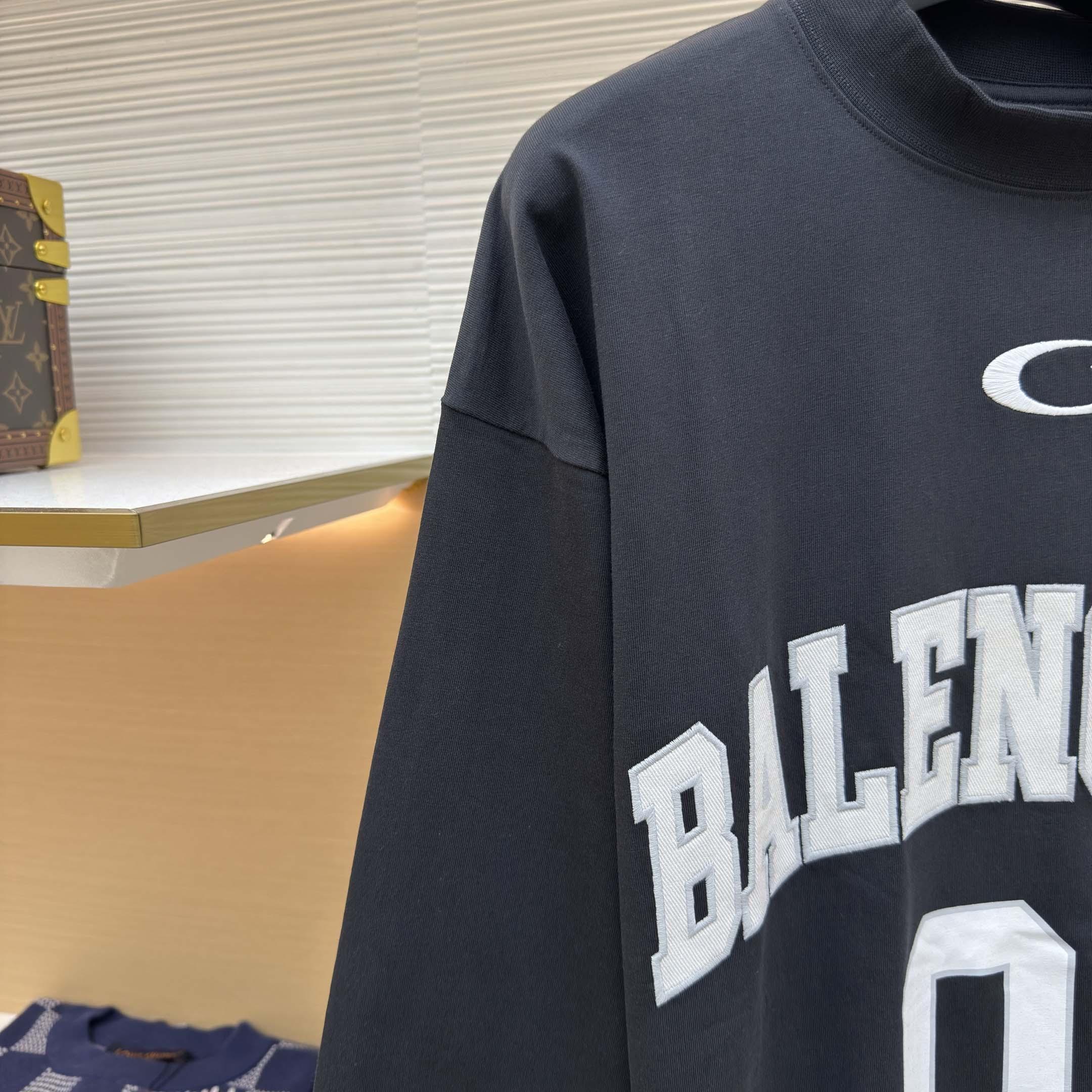 Balenciaga Basketball Series - Long Sleeve T-Shirt Large Fit In Washed Black - DesignerGu