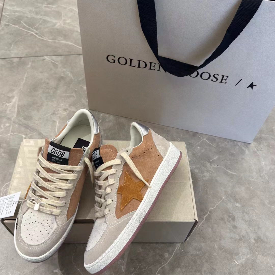 Golden Goose Ball Star in suede with orange star and silver metallic heel tab - DesignerGu