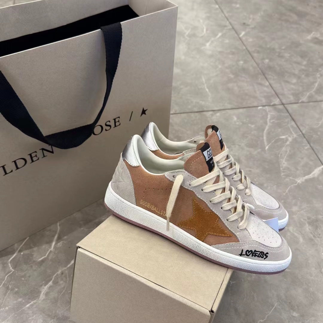 Golden Goose Ball Star in suede with orange star and silver metallic heel tab - DesignerGu