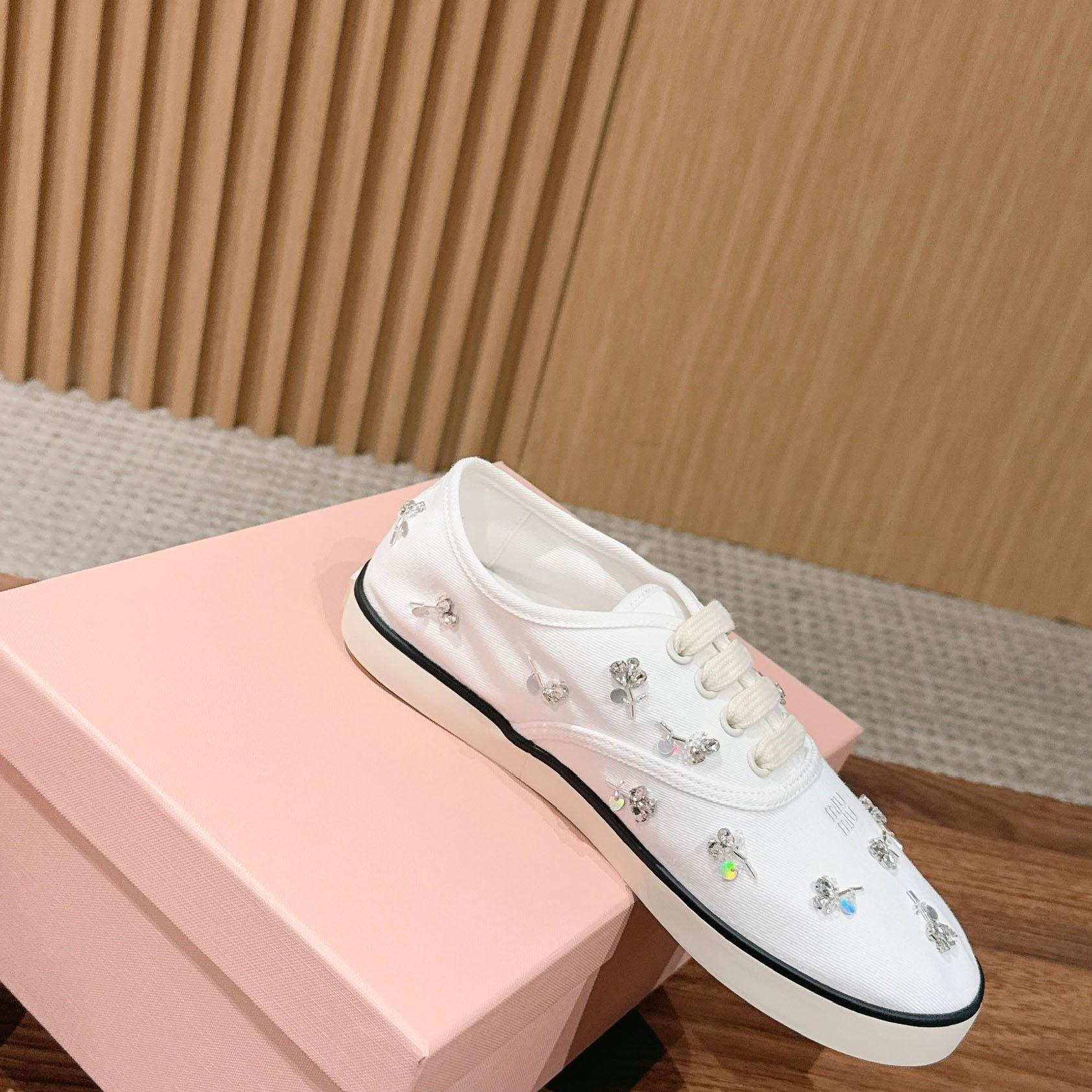 Miu Miu Embroidered Drill Sneakers - DesignerGu