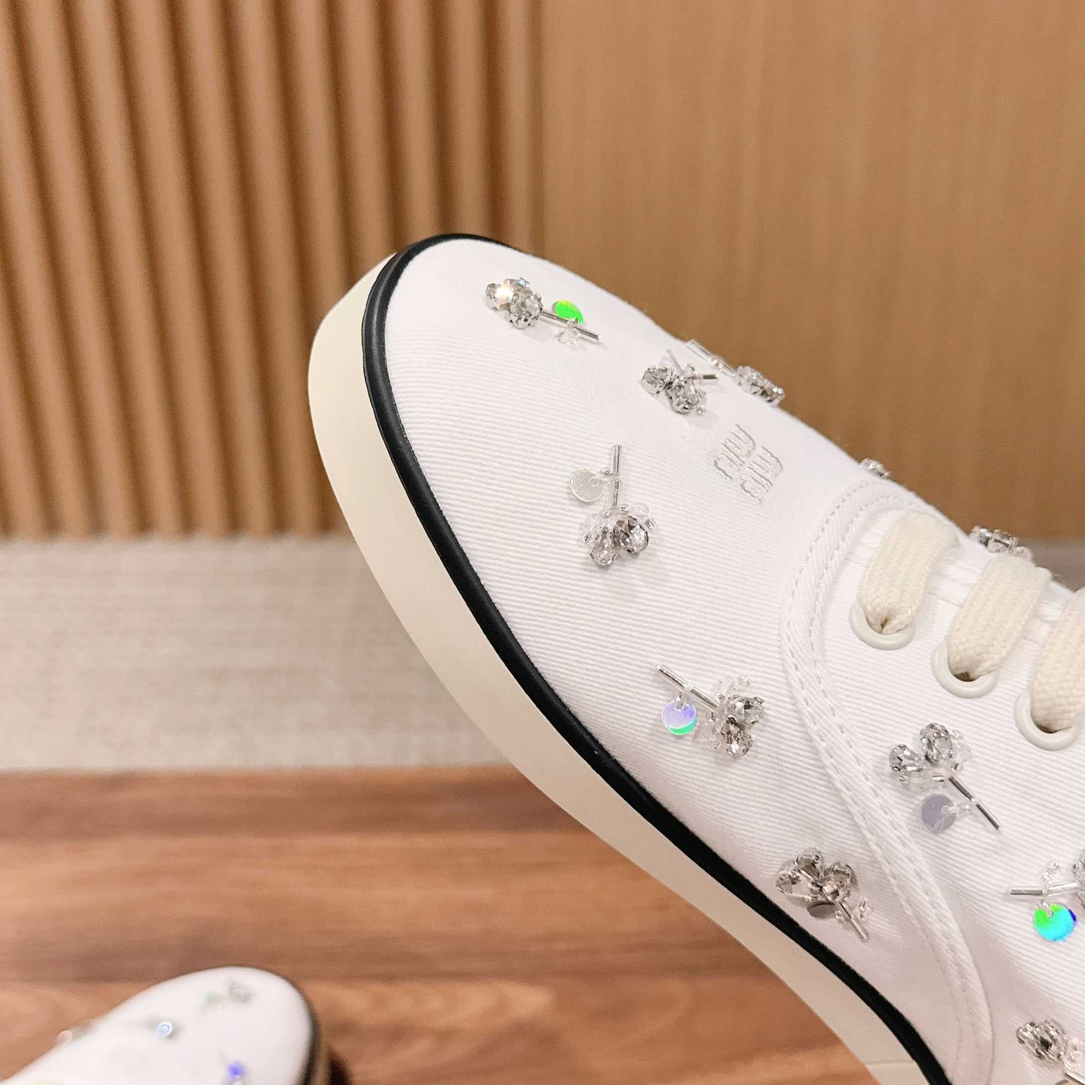 Miu Miu Embroidered Drill Sneakers - DesignerGu