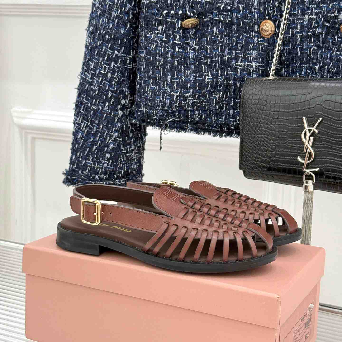 Miu Miu Leather Slingback Loafers - DesignerGu