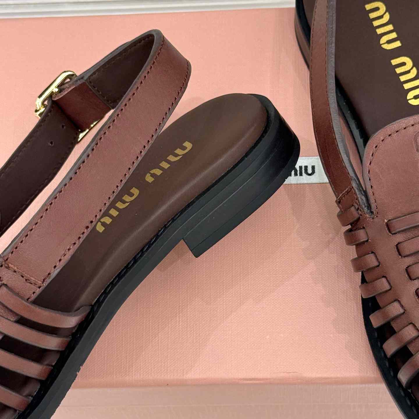 Miu Miu Leather Slingback Loafers - DesignerGu