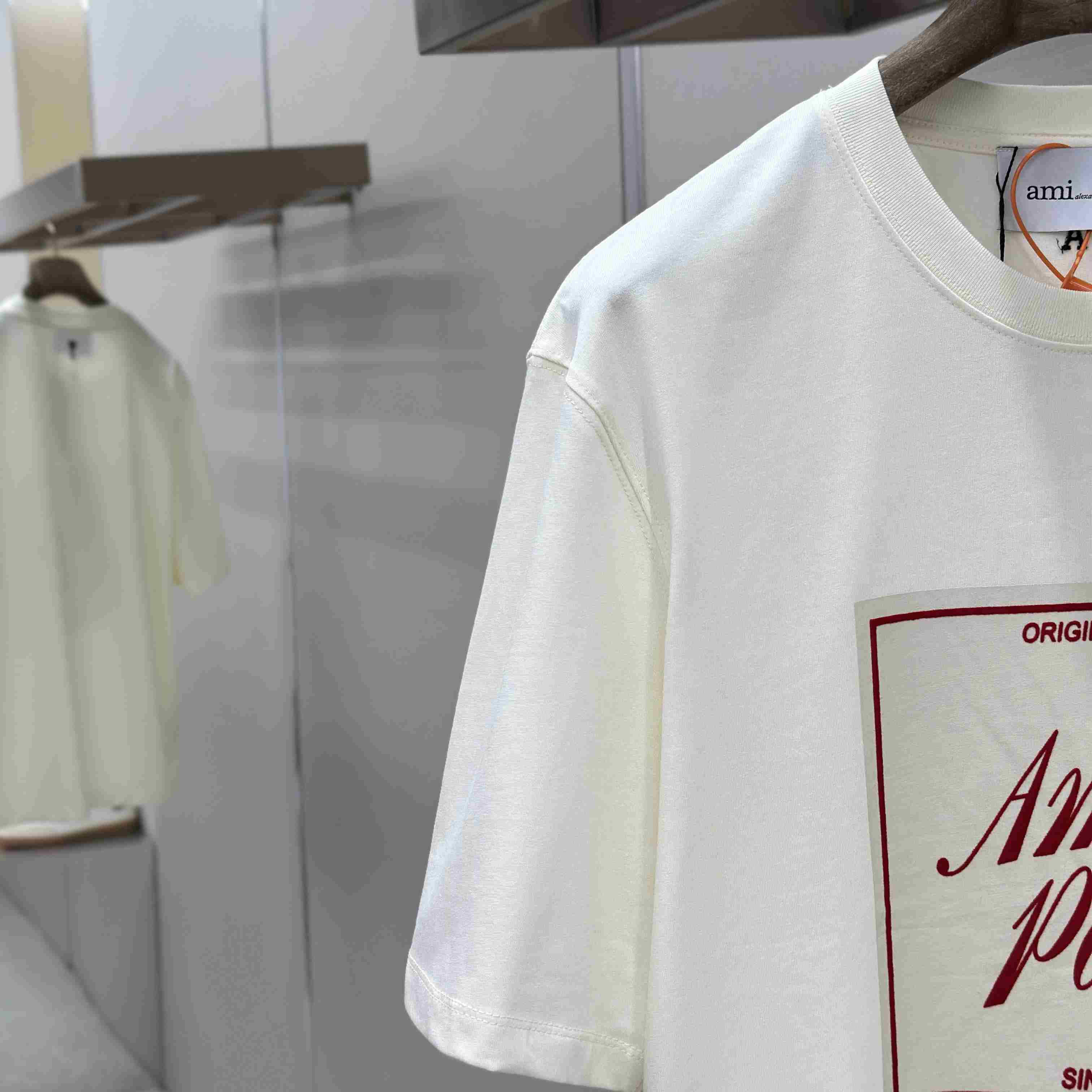 AMI Paris White Cotton Ami Paris Heritage Print T-shirt - DesignerGu