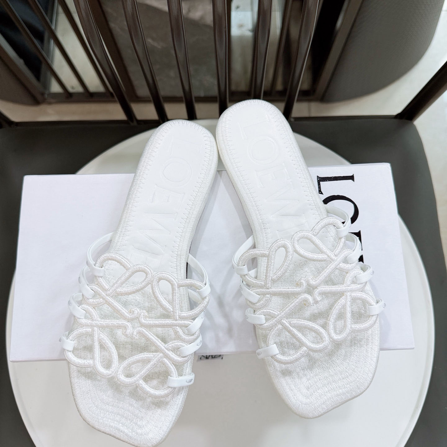 Loewe Petal Anagram Slide In Embroidered Canvas - DesignerGu
