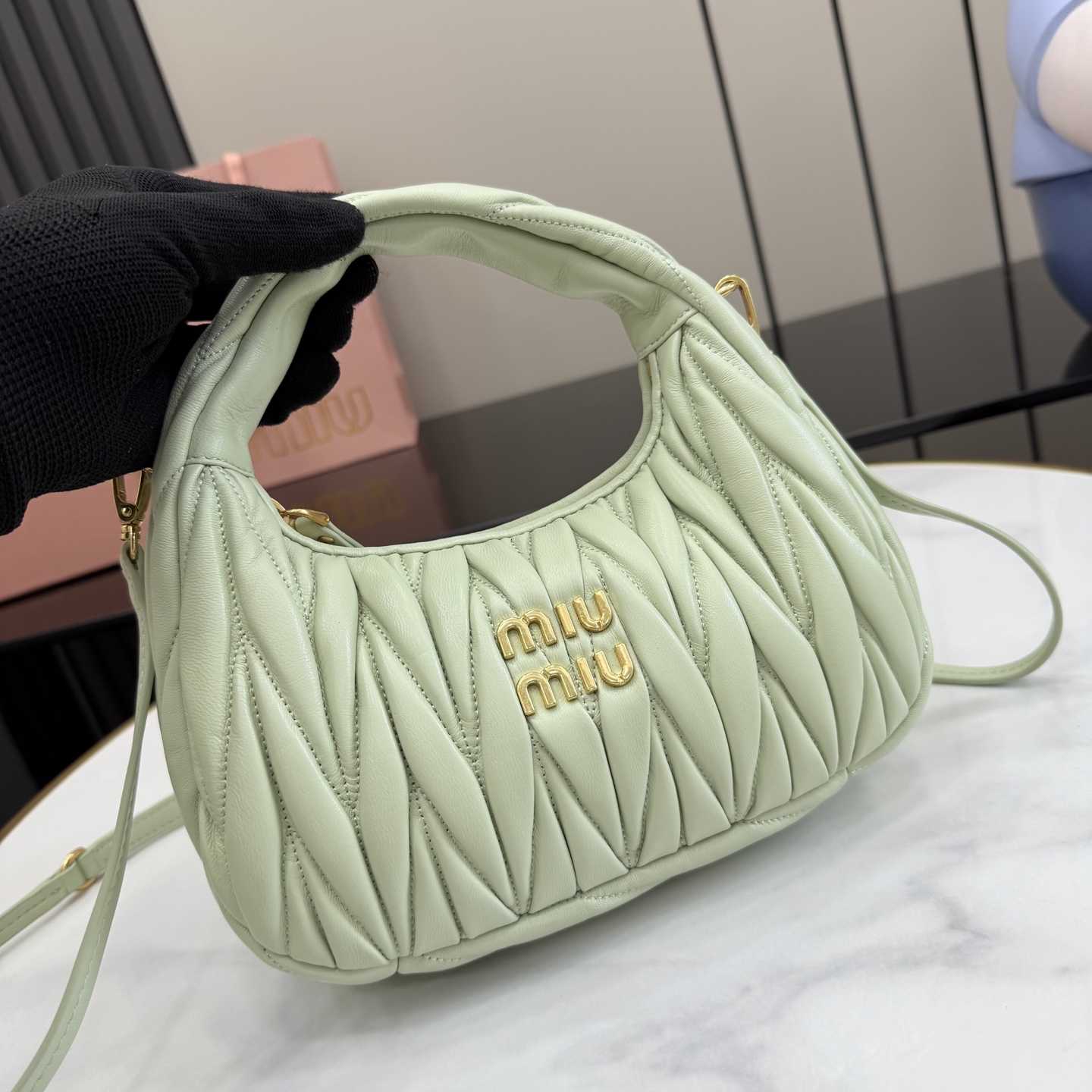 Miu Miu Wander Matelassé Nappa Leather Hobo Bag  - DesignerGu