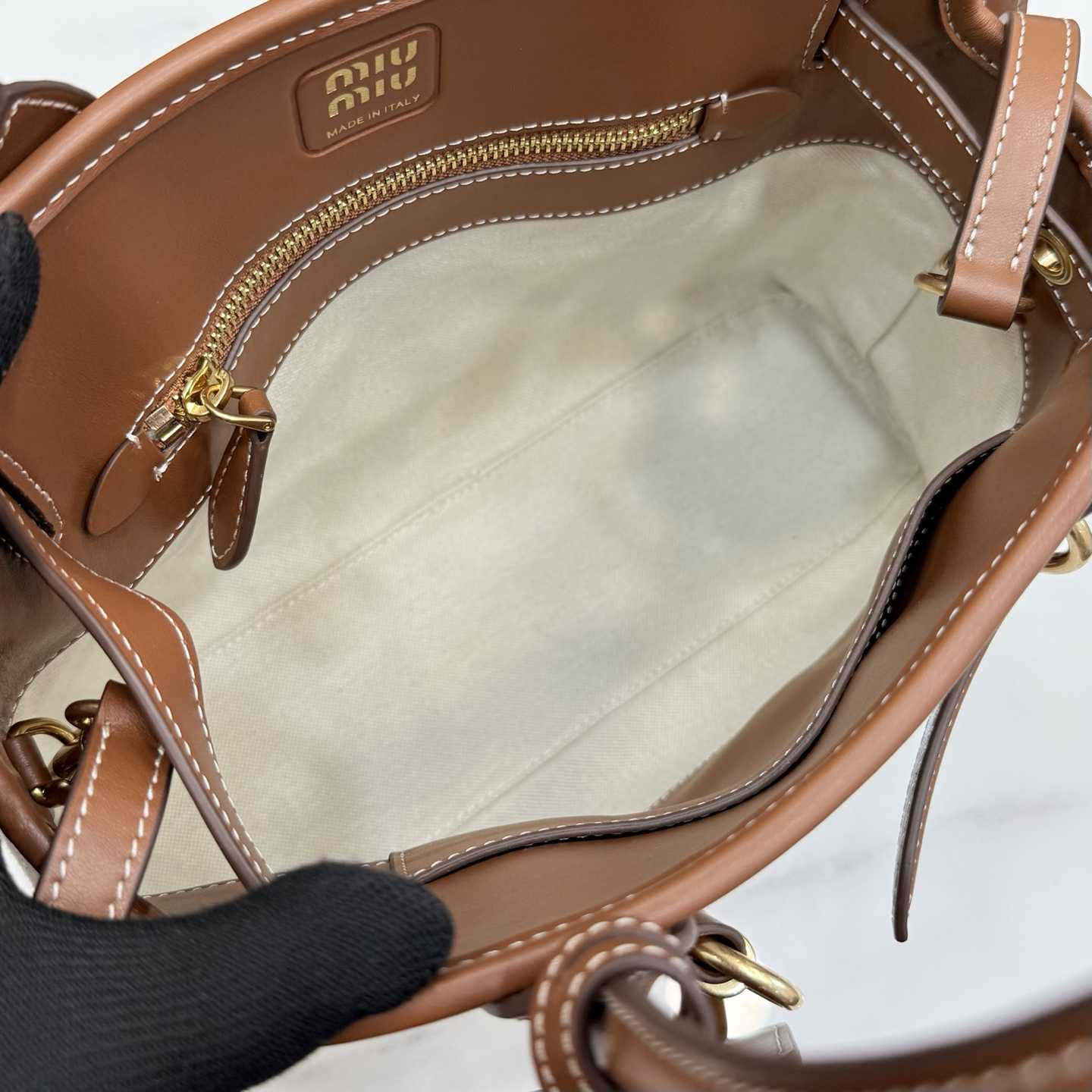 Miu Miu Aventure Canvas And Leather Bag - DesignerGu
