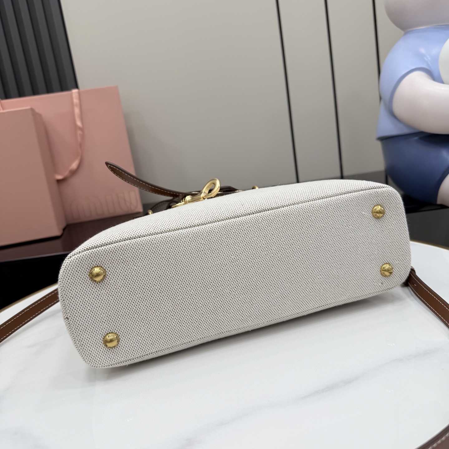 Miu Miu Aventure Canvas And Leather Bag - DesignerGu