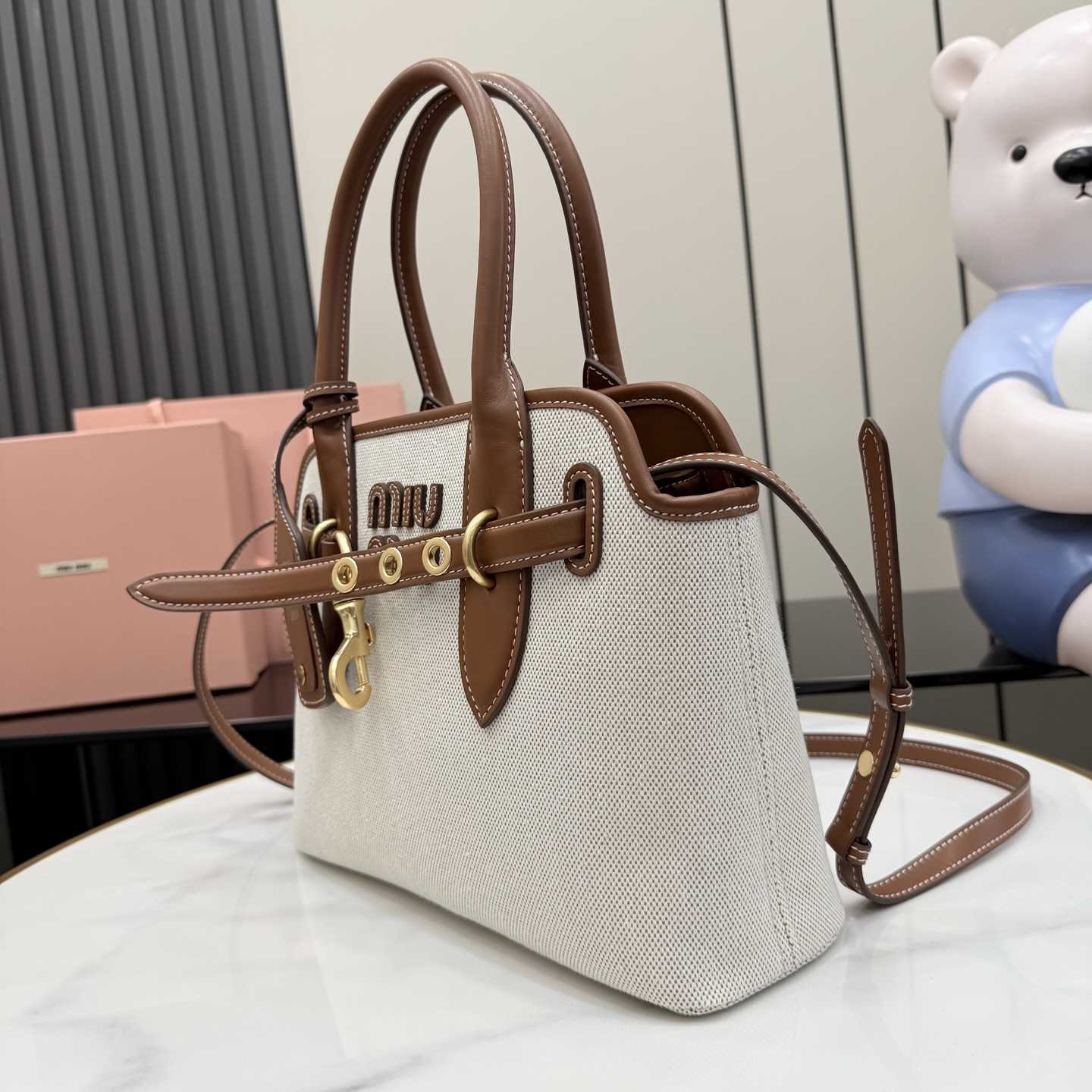 Miu Miu Aventure Canvas And Leather Bag - DesignerGu