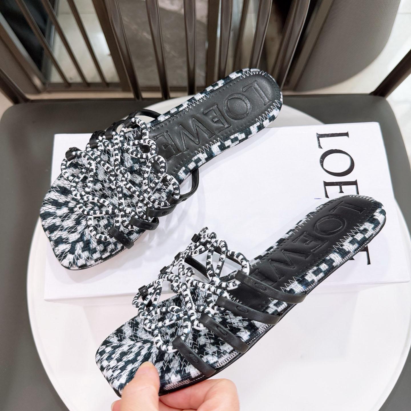 Loewe Petal Anagram Slide In Embroidered Canvas - DesignerGu