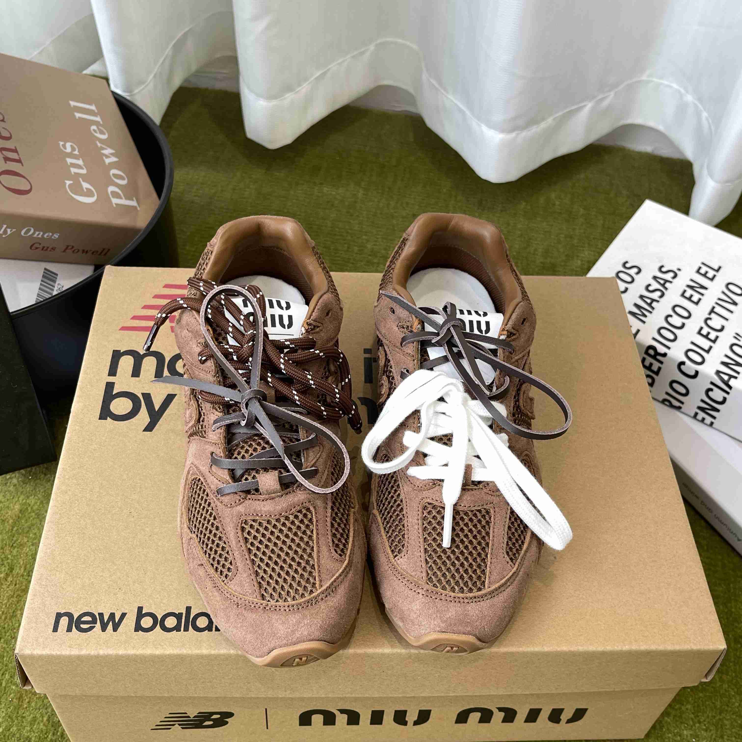 New Balance X Miu Miu 530 SL Suede And Mesh Sneakers - DesignerGu