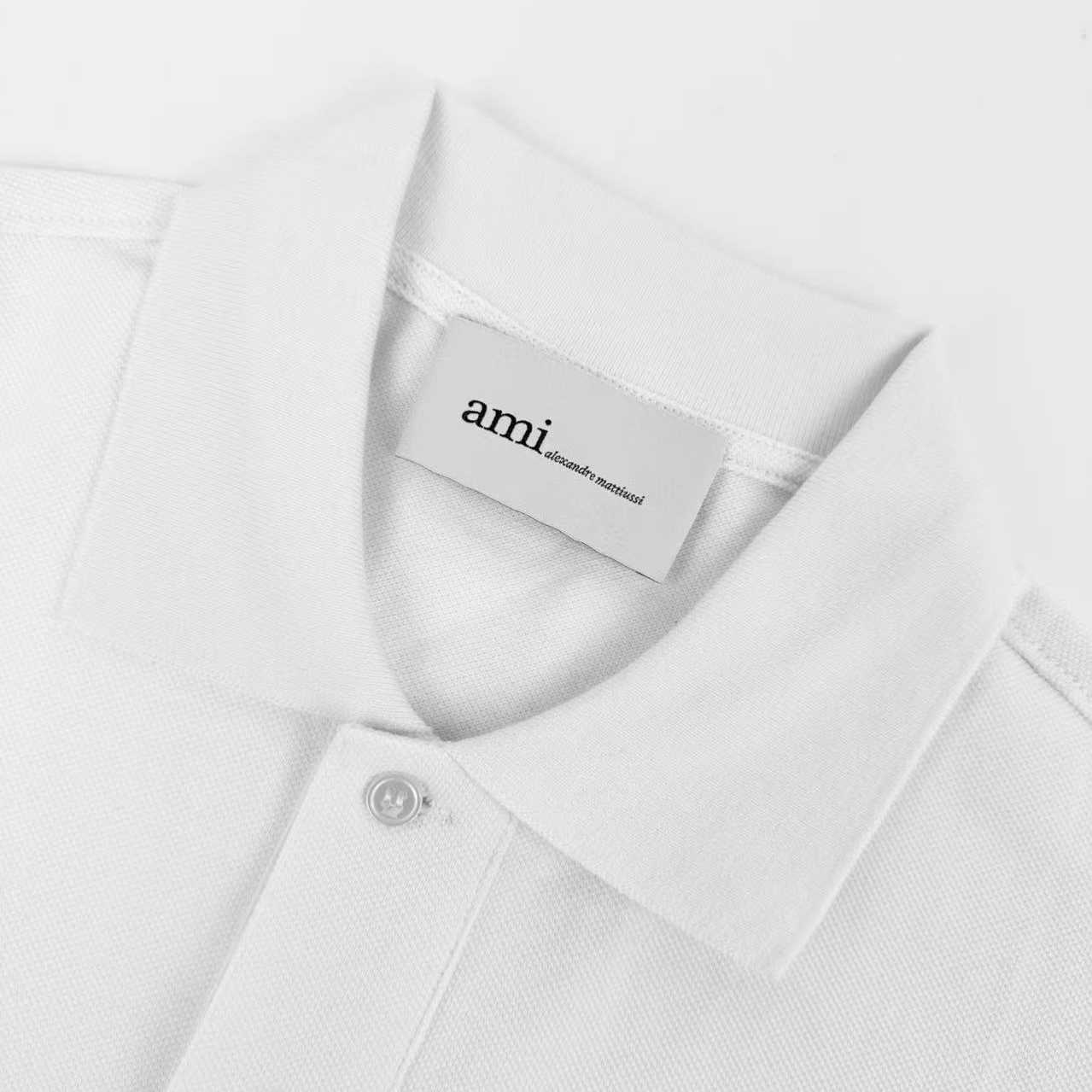 AMI Paris White Wool Short Sleeves Ami De Coeur Polo - DesignerGu