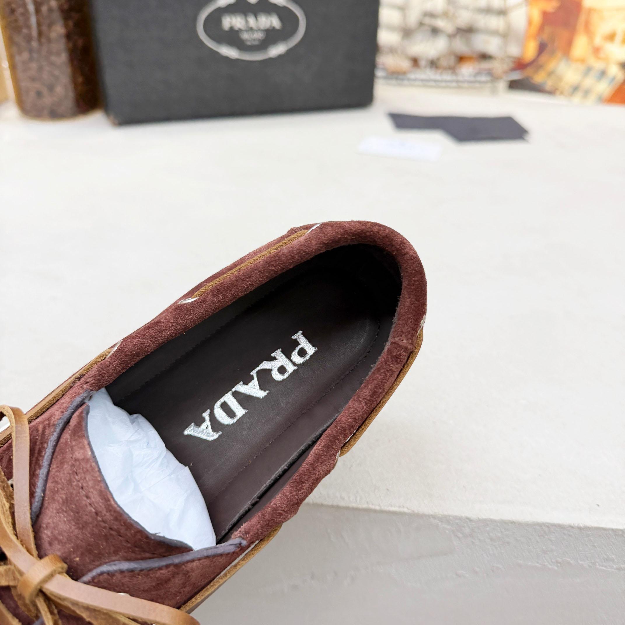 Prada Suede Boat Shoes With Laces - DesignerGu
