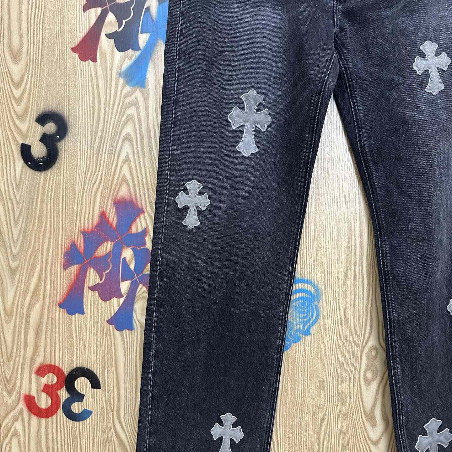 Chrome Hearts Pony Hair Cross Patch Jeans - DesignerGu