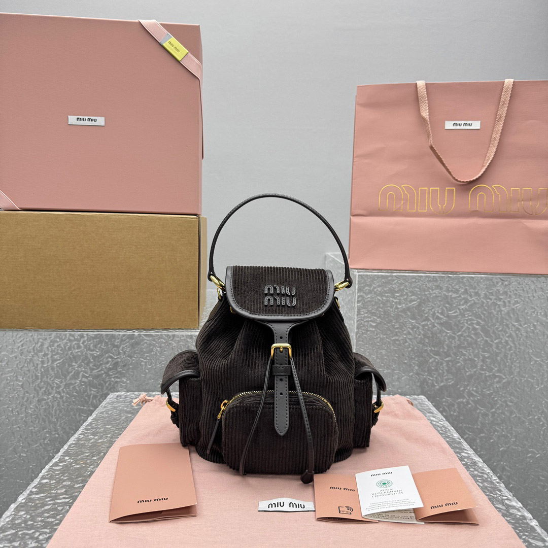 Miu Miu  Medium Corduroy Cotton Backpack - DesignerGu