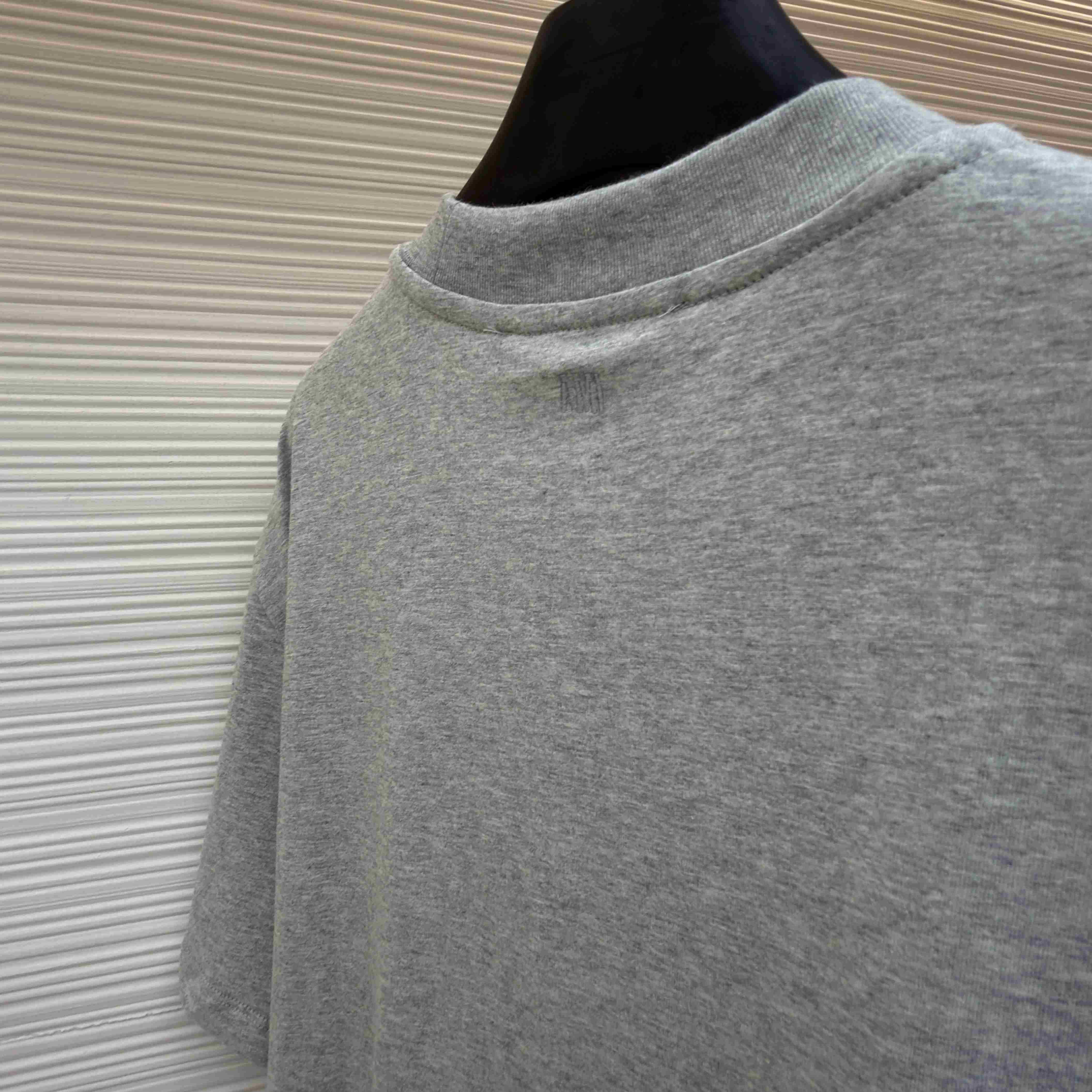AMI Paris Grey Cotton Contrasted Adc Tshirt - DesignerGu