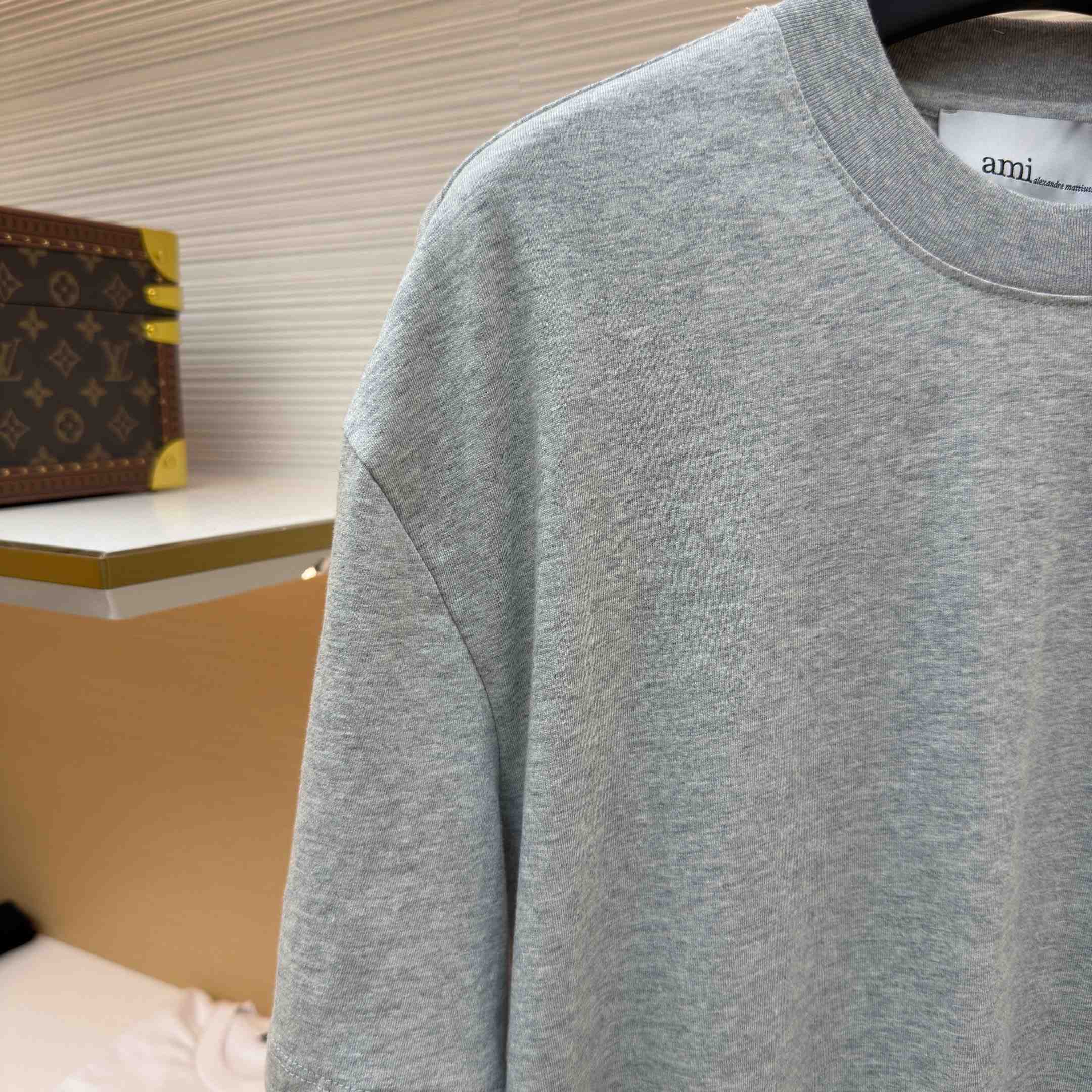 AMI Paris Grey Cotton Contrasted Adc Tshirt - DesignerGu