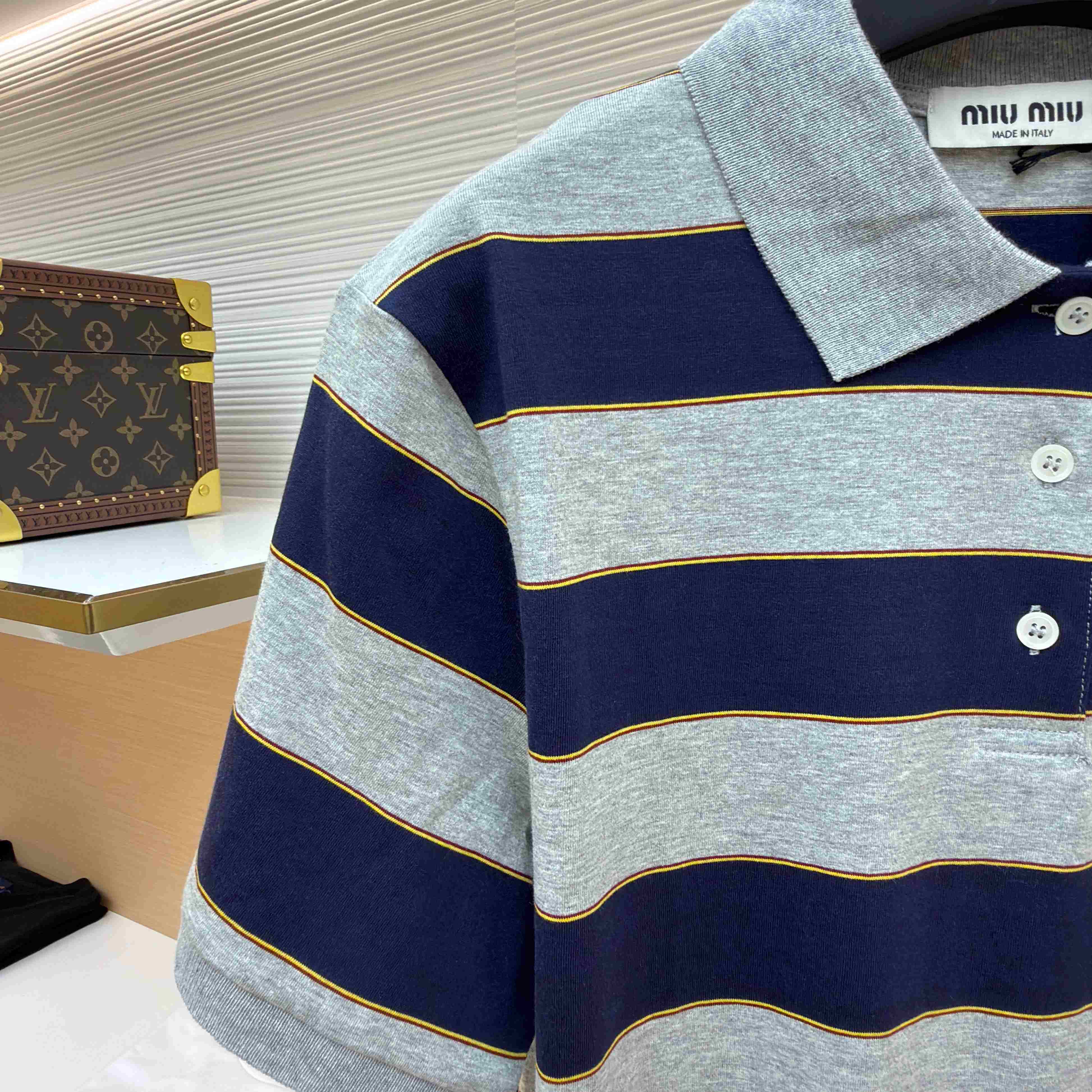 Miu Miu Striped Jersey Polo Shirt - DesignerGu