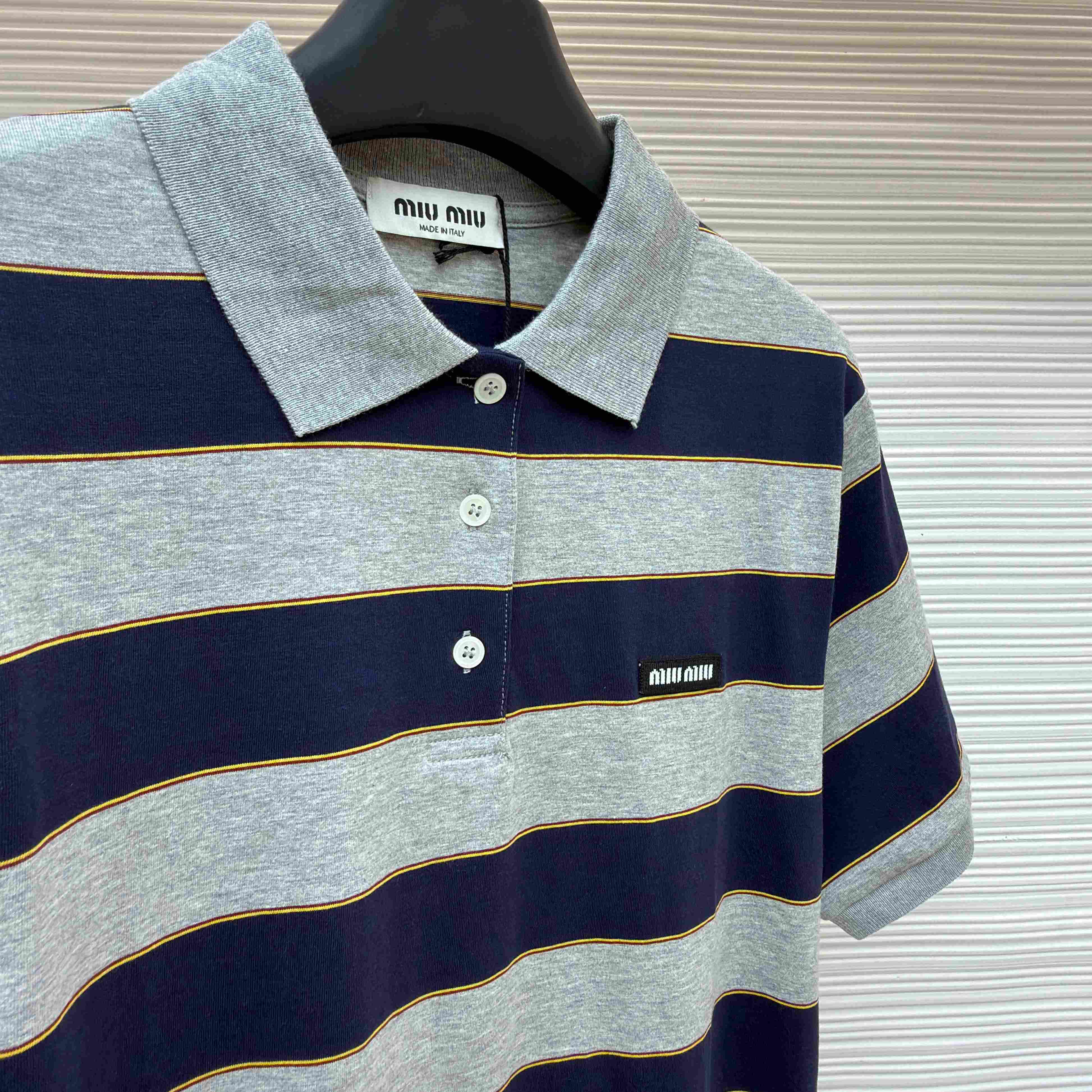 Miu Miu Striped Jersey Polo Shirt - DesignerGu