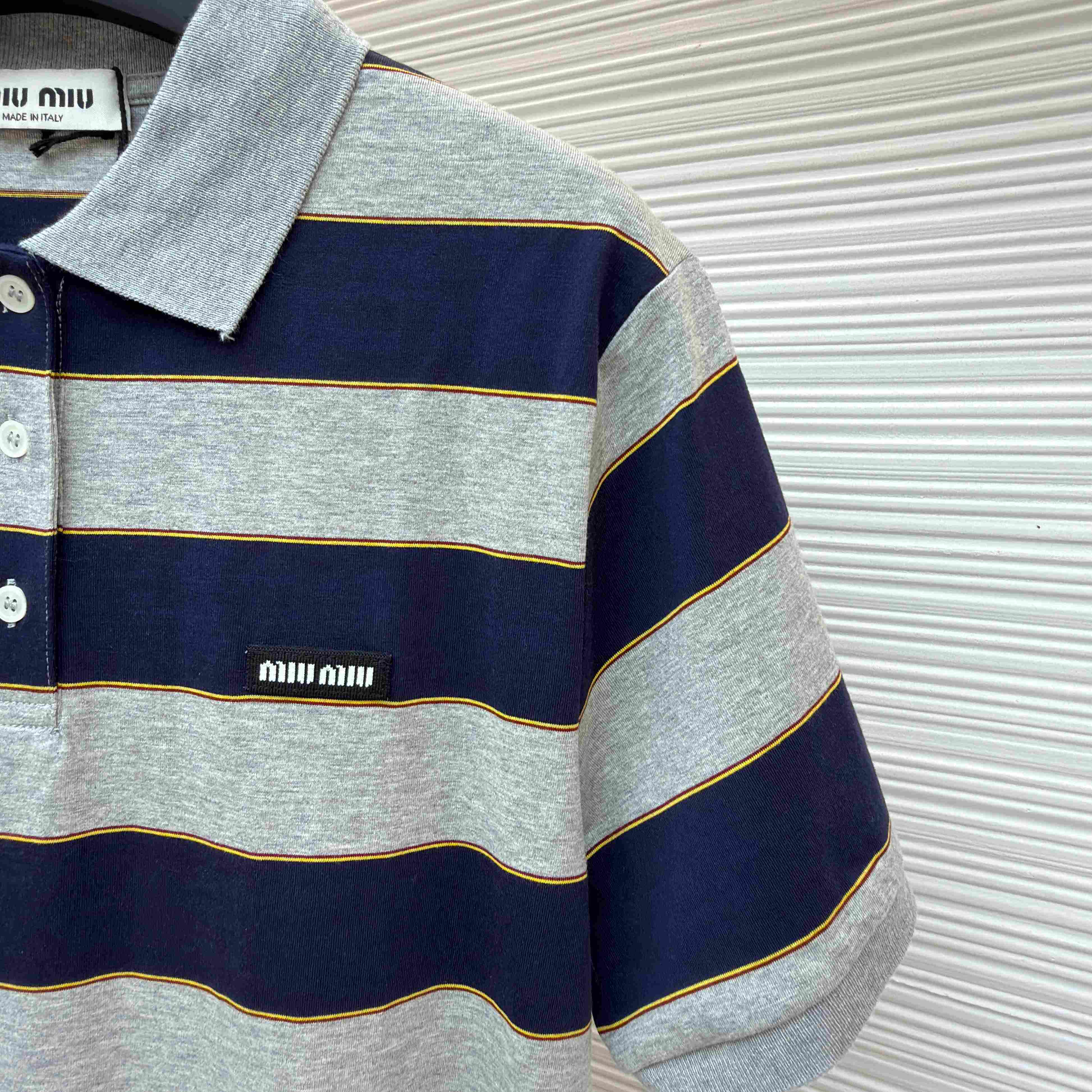 Miu Miu Striped Jersey Polo Shirt - DesignerGu