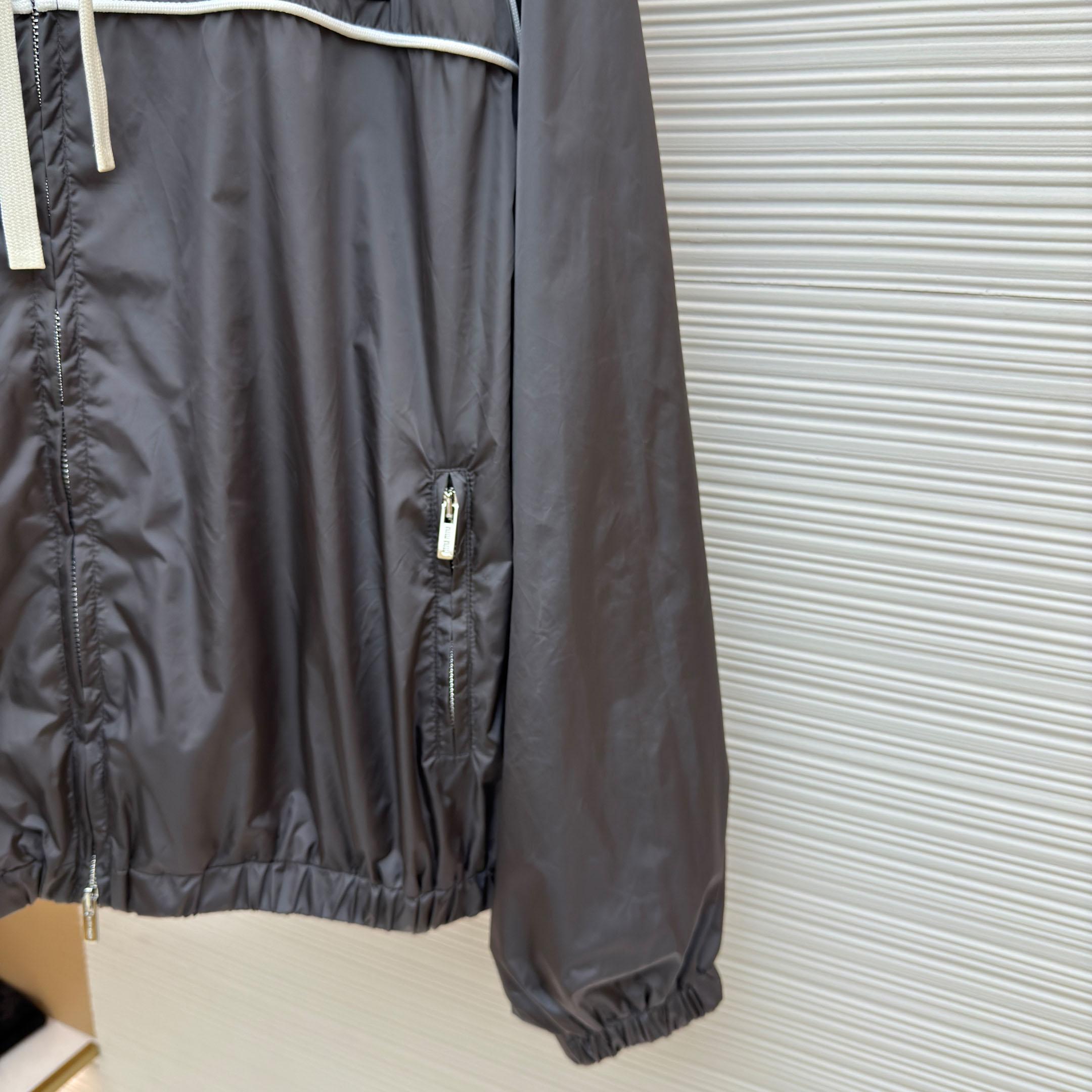 Miu Miu Gray Technical Silk Zipper Jacket - DesignerGu