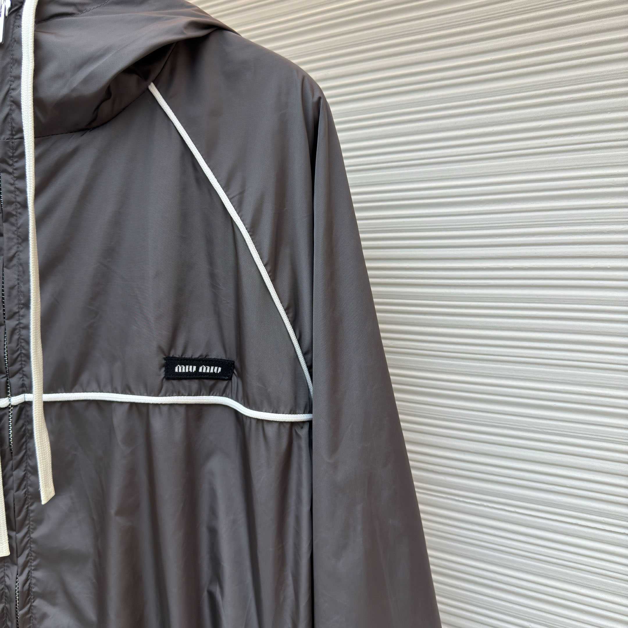 Miu Miu Gray Technical Silk Zipper Jacket - DesignerGu