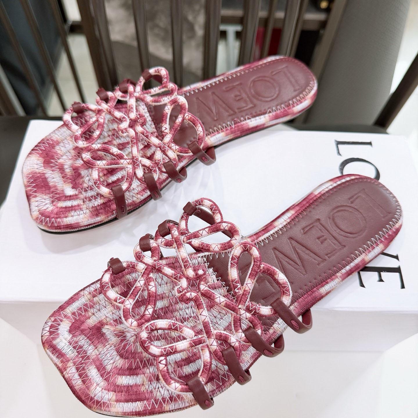 Loewe Petal Anagram Slide In Embroidered Canvas - DesignerGu