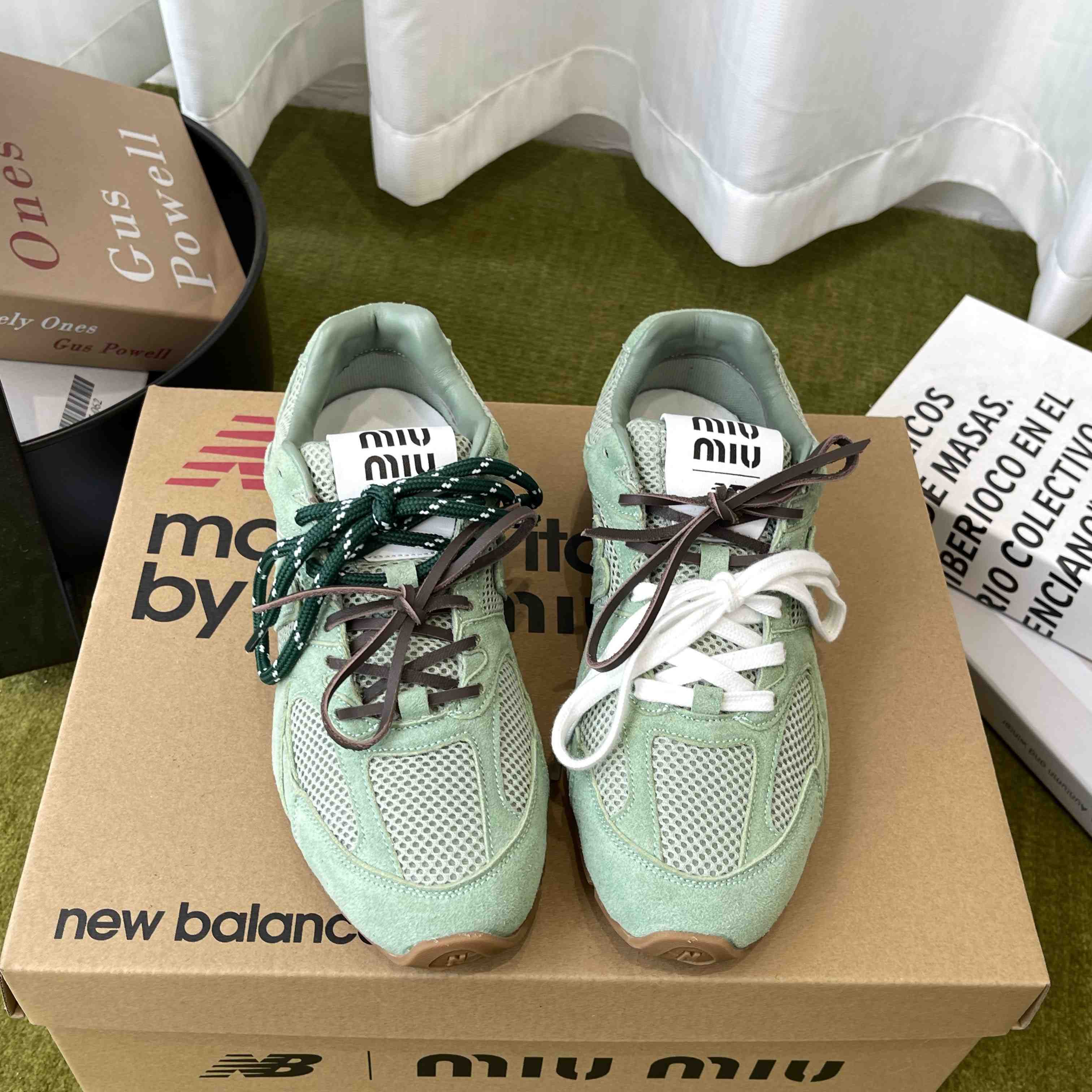 New Balance X Miu Miu 530 SL Suede And Mesh Sneakers - DesignerGu
