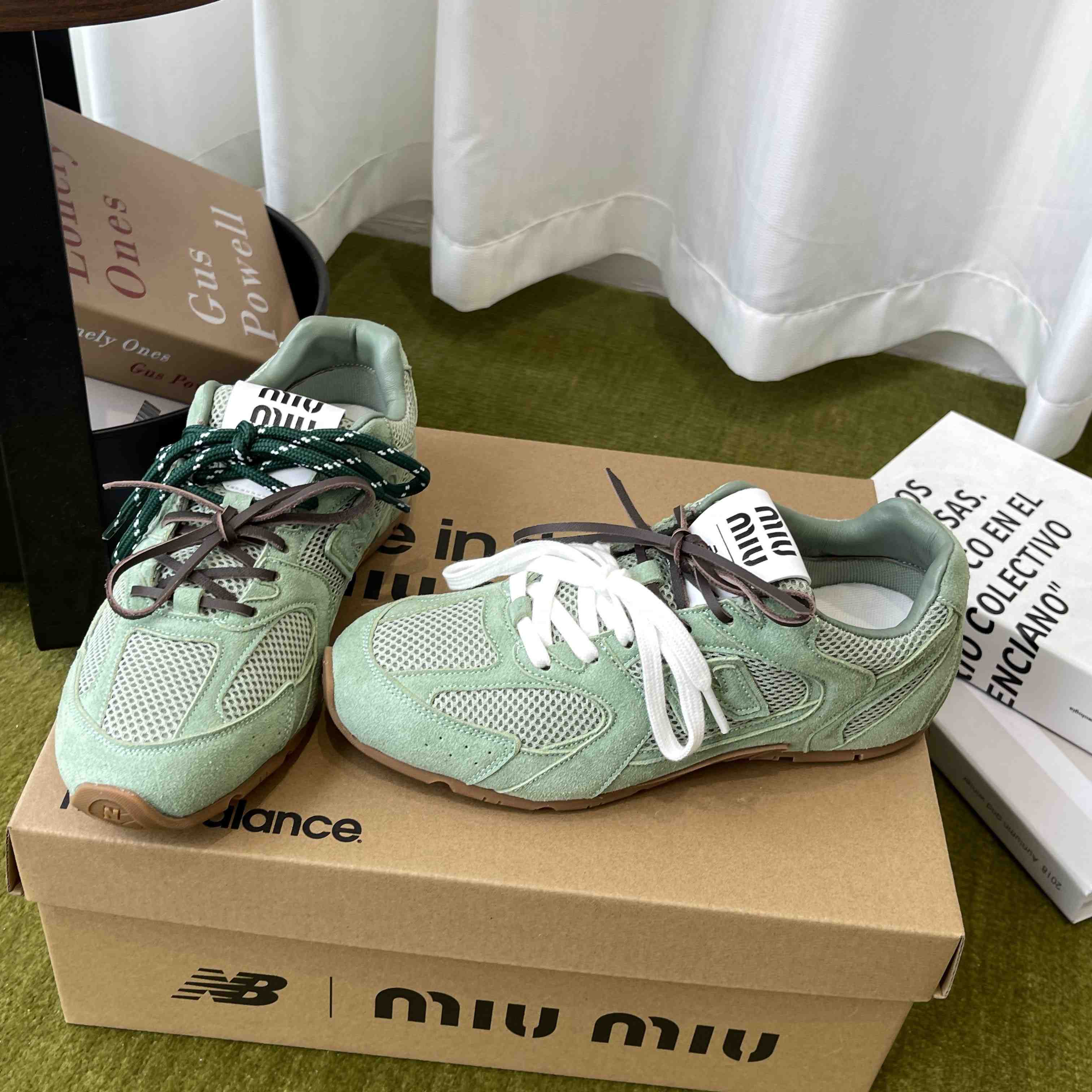 New Balance X Miu Miu 530 SL Suede And Mesh Sneakers - DesignerGu