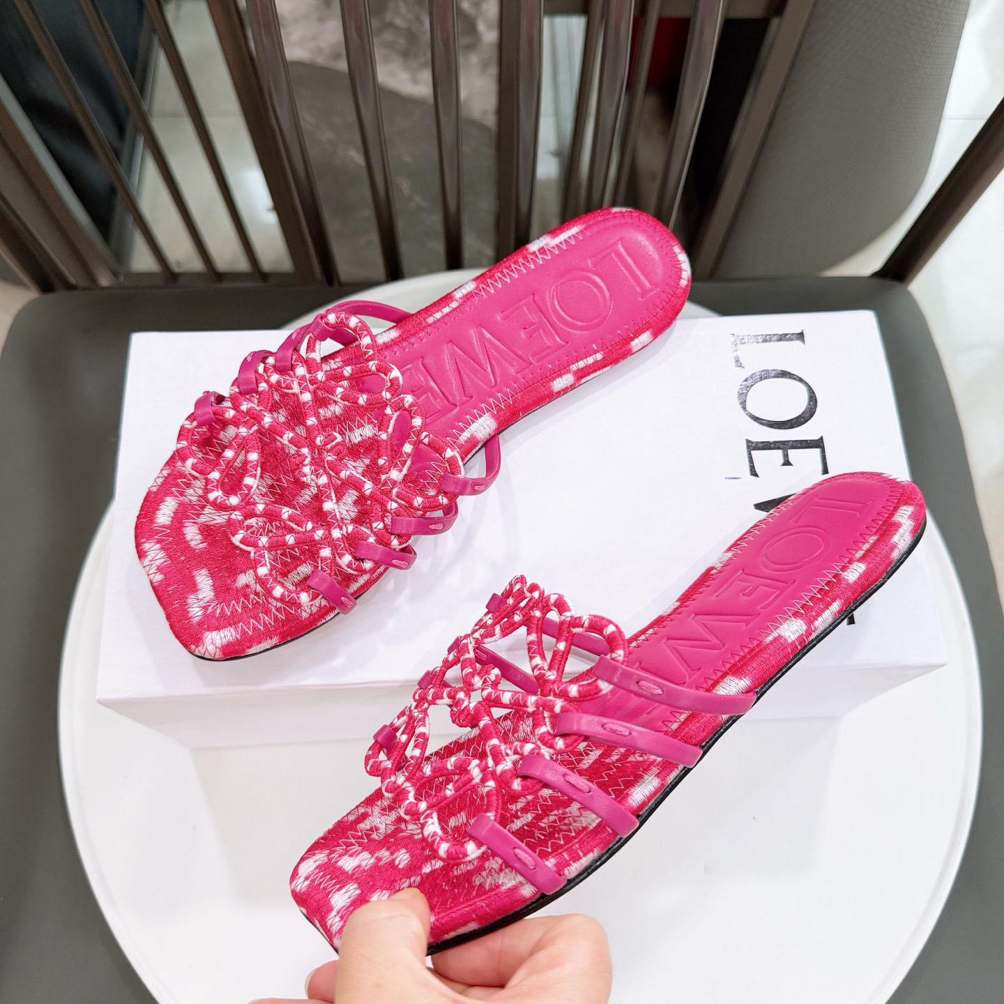 Loewe Petal Anagram Slide In Embroidered Canvas - DesignerGu