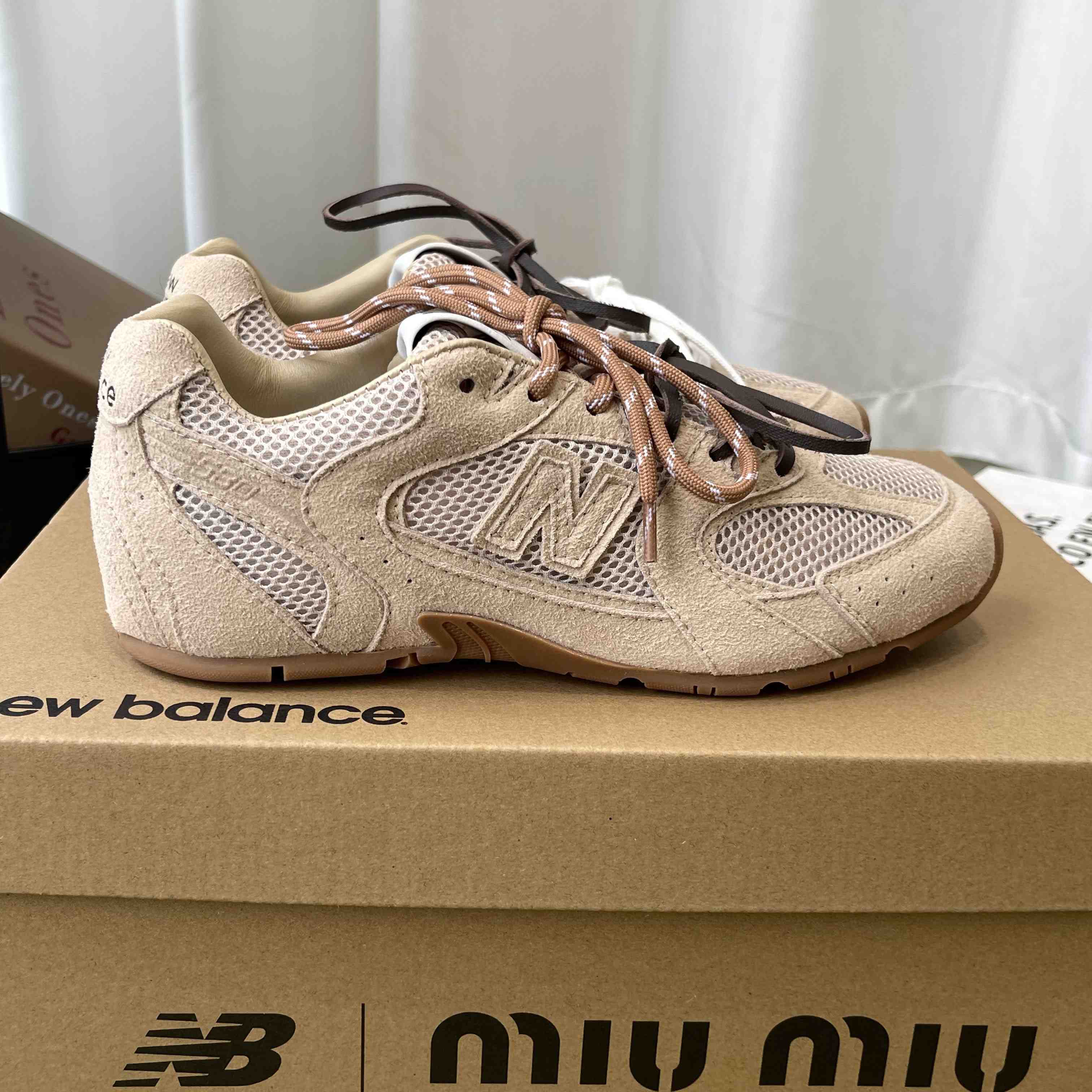 New Balance X Miu Miu 530 SL Suede And Mesh Sneakers - DesignerGu