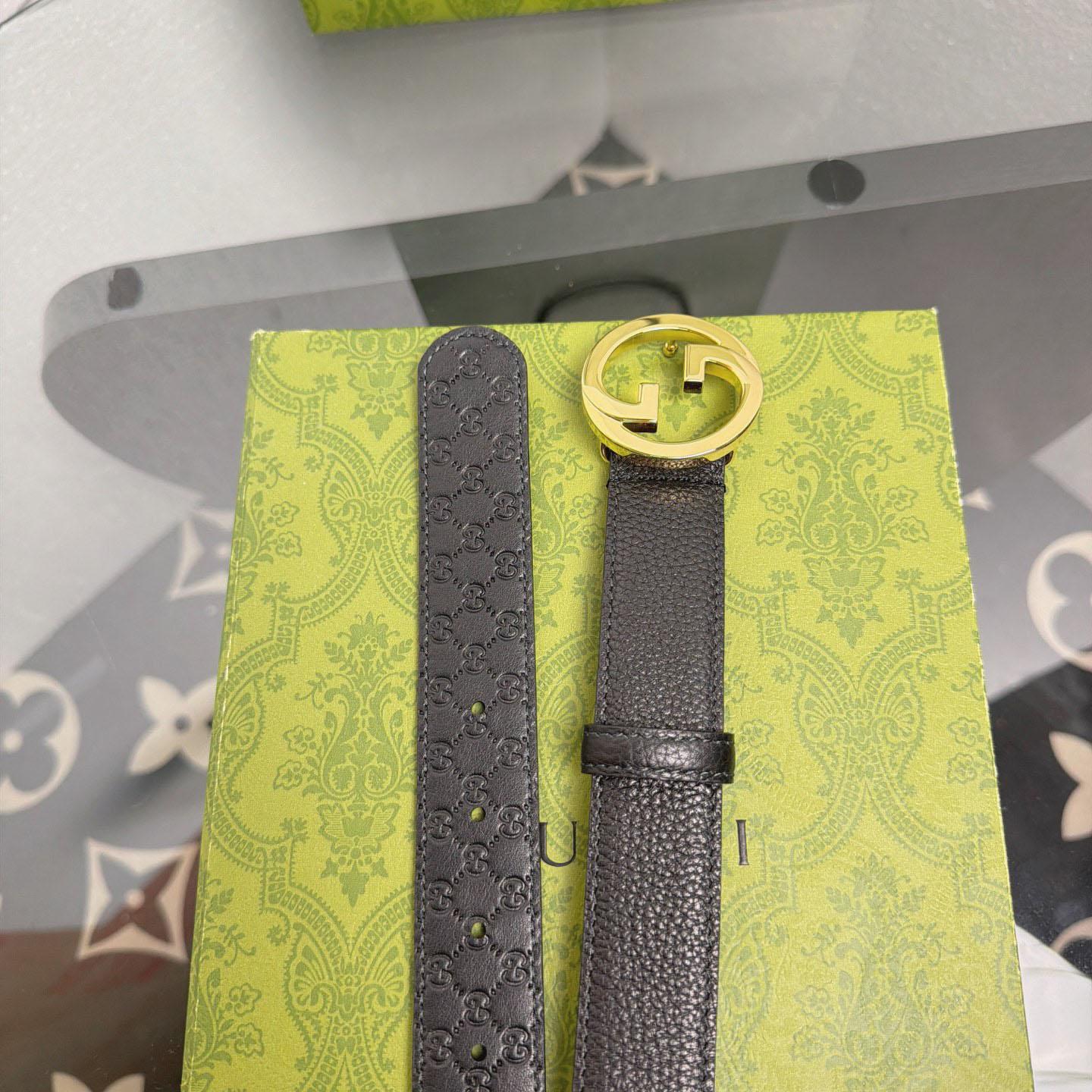 Gucci  Belt With Interlocking G Buckle - DesignerGu