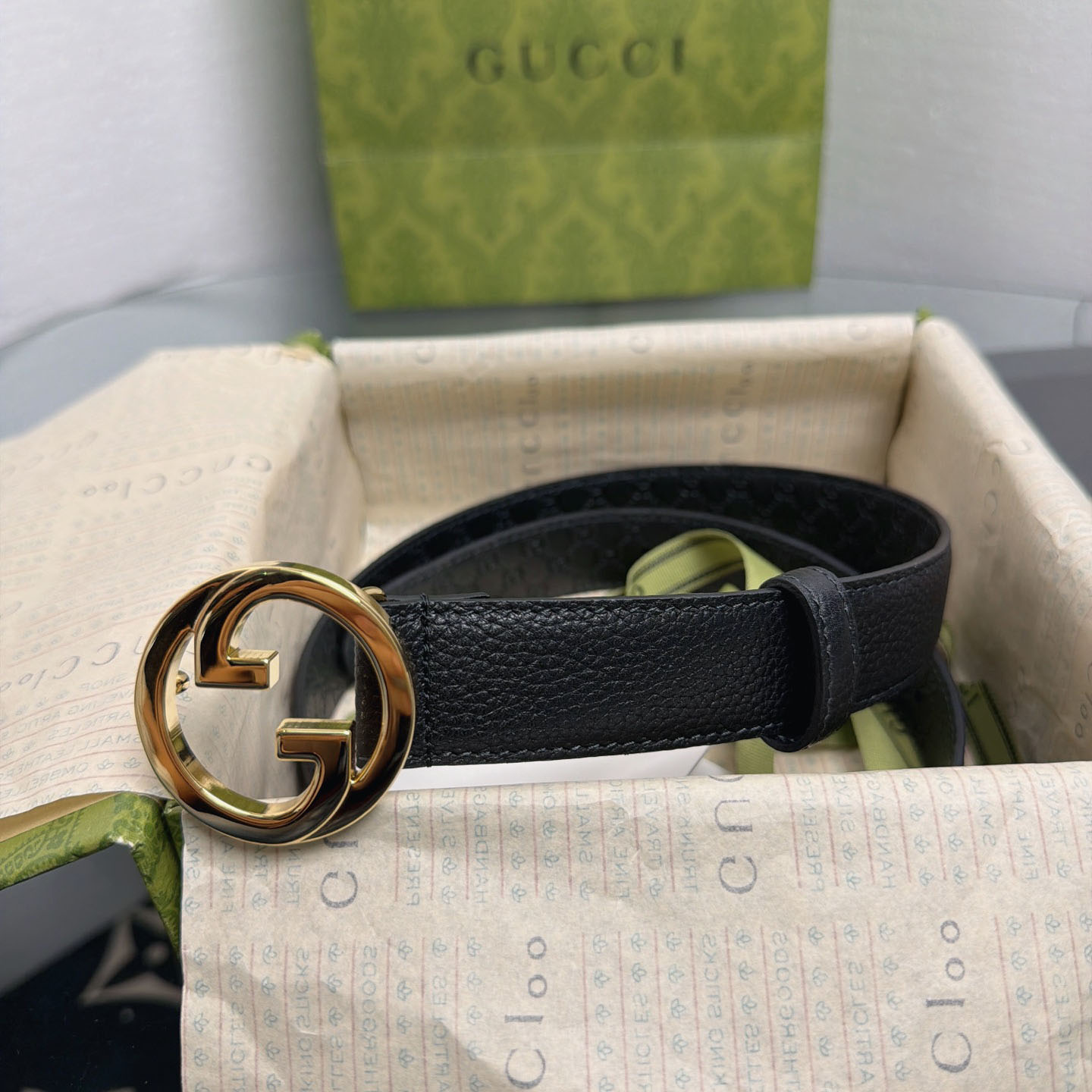 Gucci  Belt With Interlocking G Buckle - DesignerGu