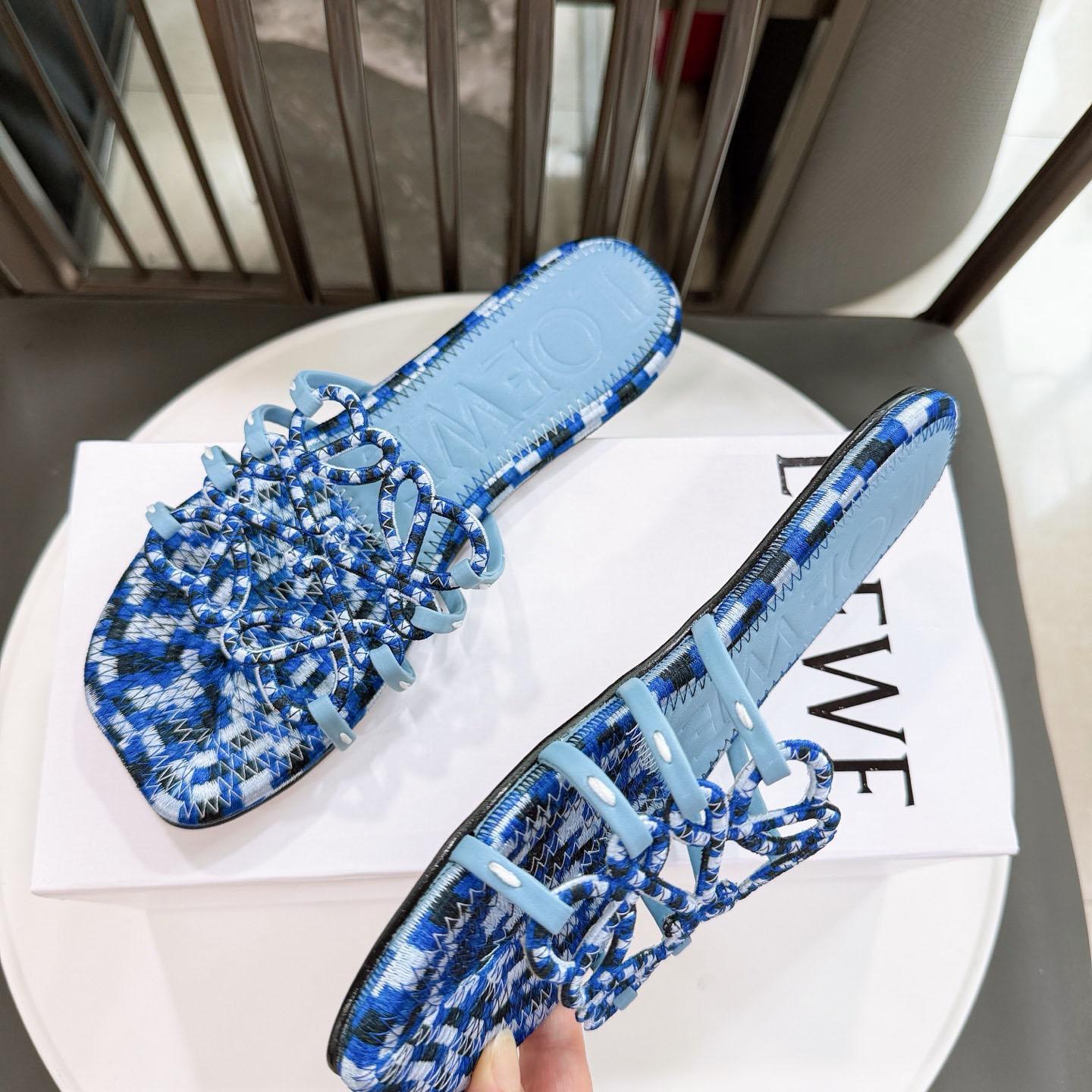 Loewe Petal Anagram Slide In Embroidered Canvas - DesignerGu