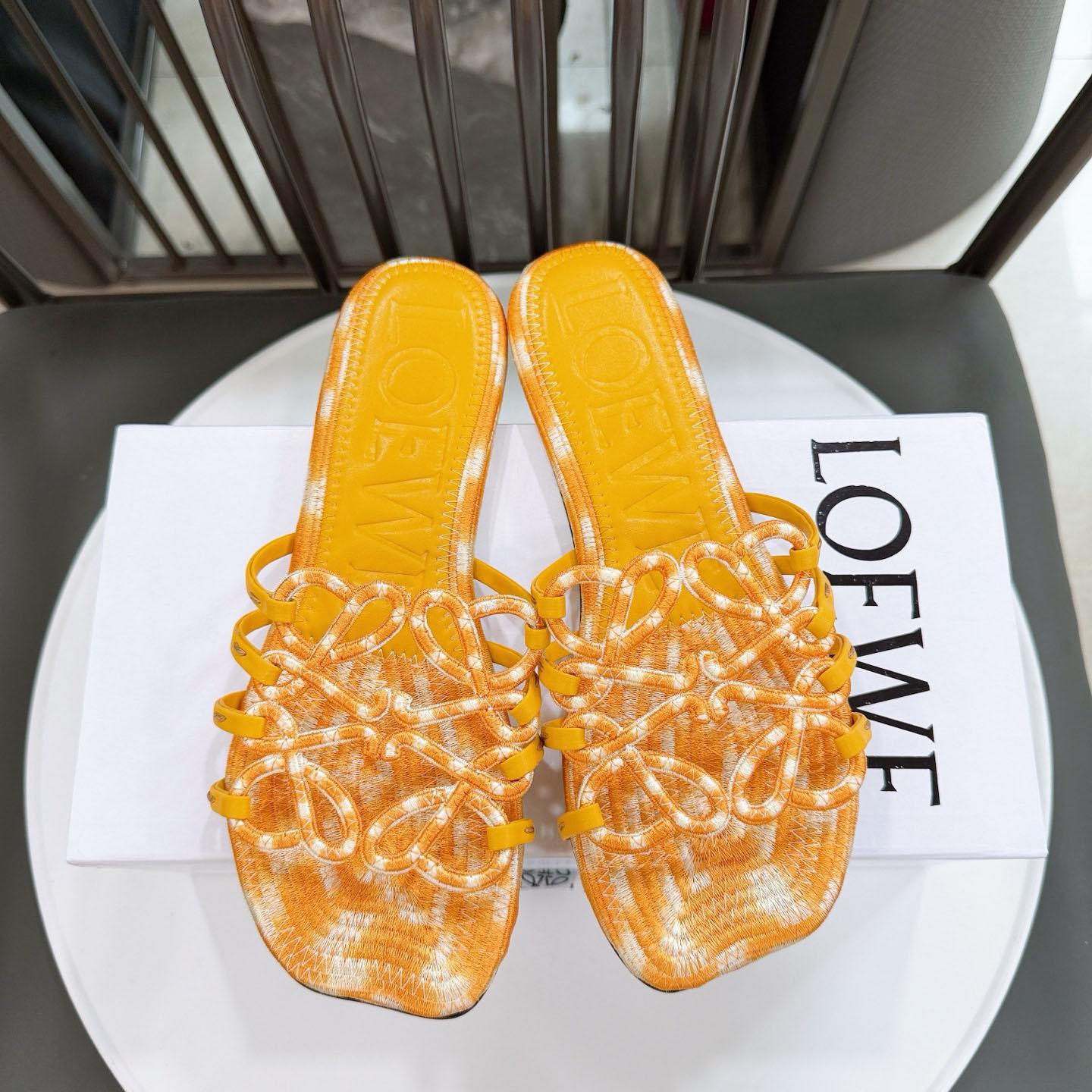 Loewe Petal Anagram Slide In Embroidered Canvas - DesignerGu
