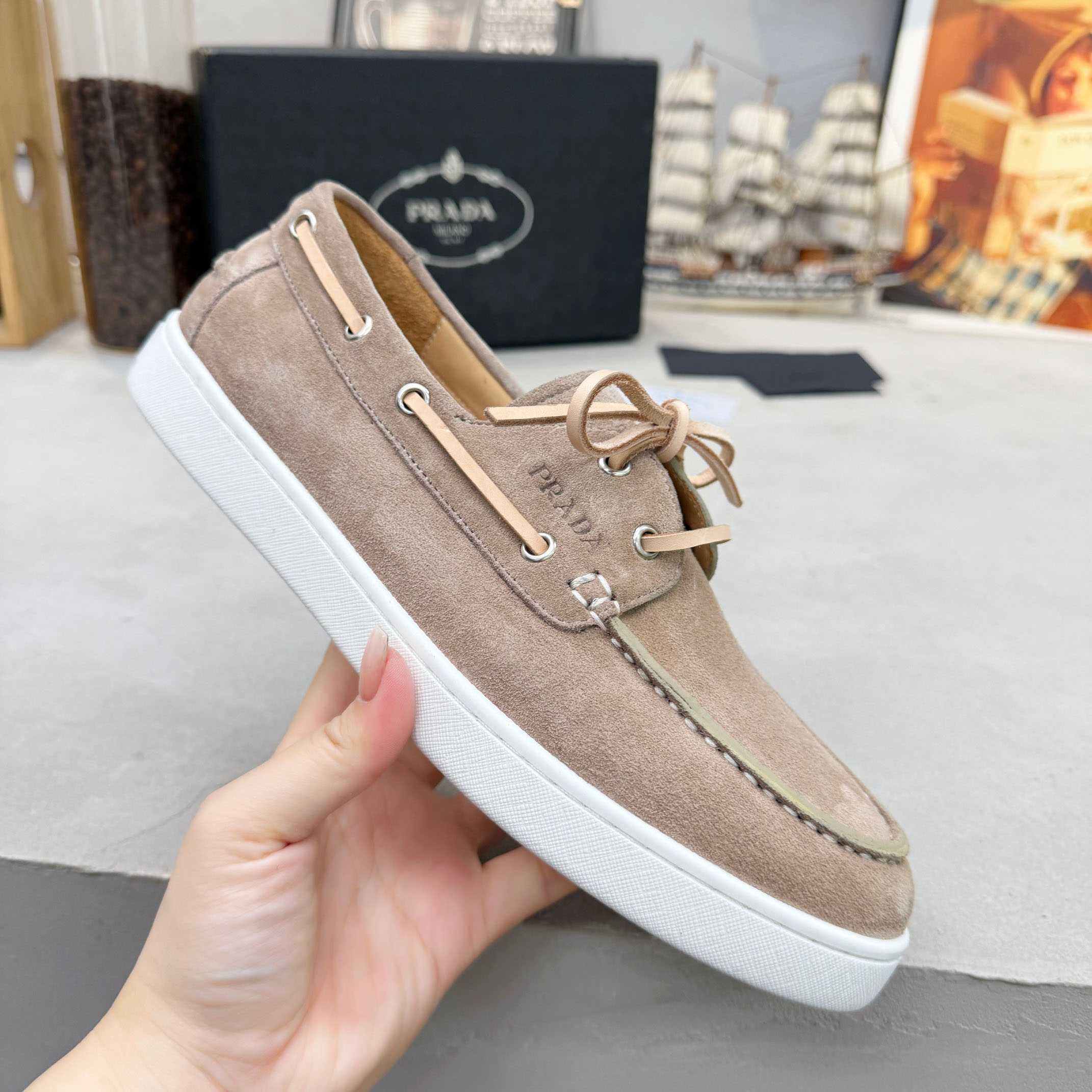 Prada Suede Boat Shoes With Laces - DesignerGu