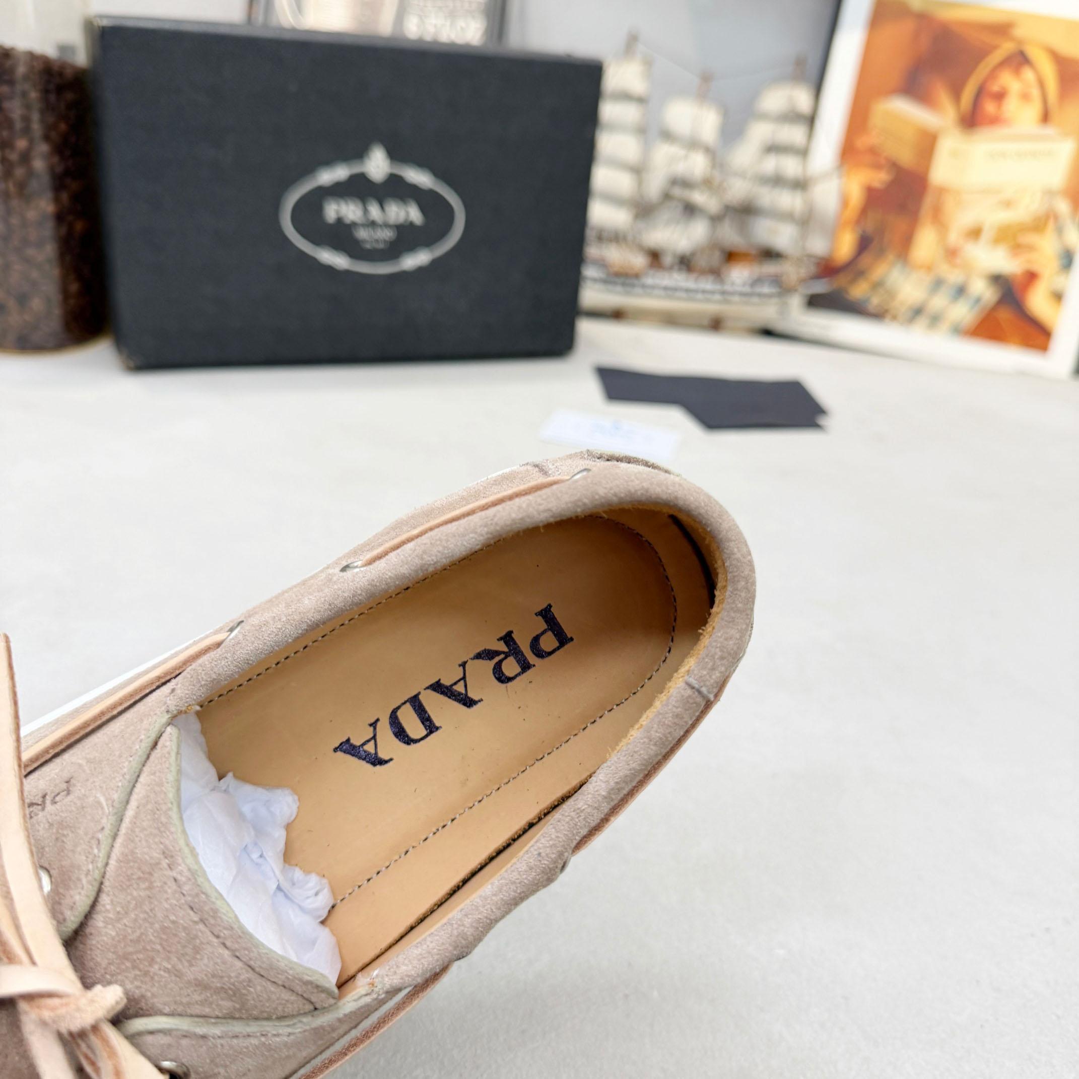 Prada Suede Boat Shoes With Laces - DesignerGu