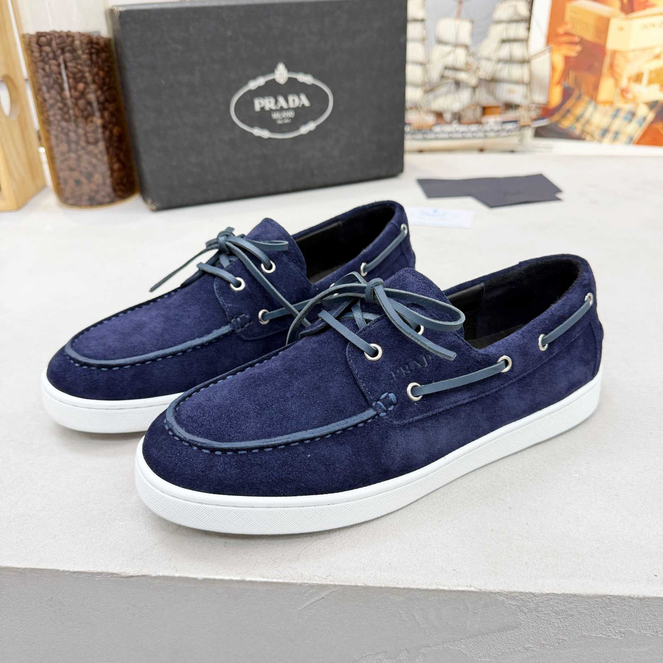 Prada Suede Boat Shoes With Laces - DesignerGu
