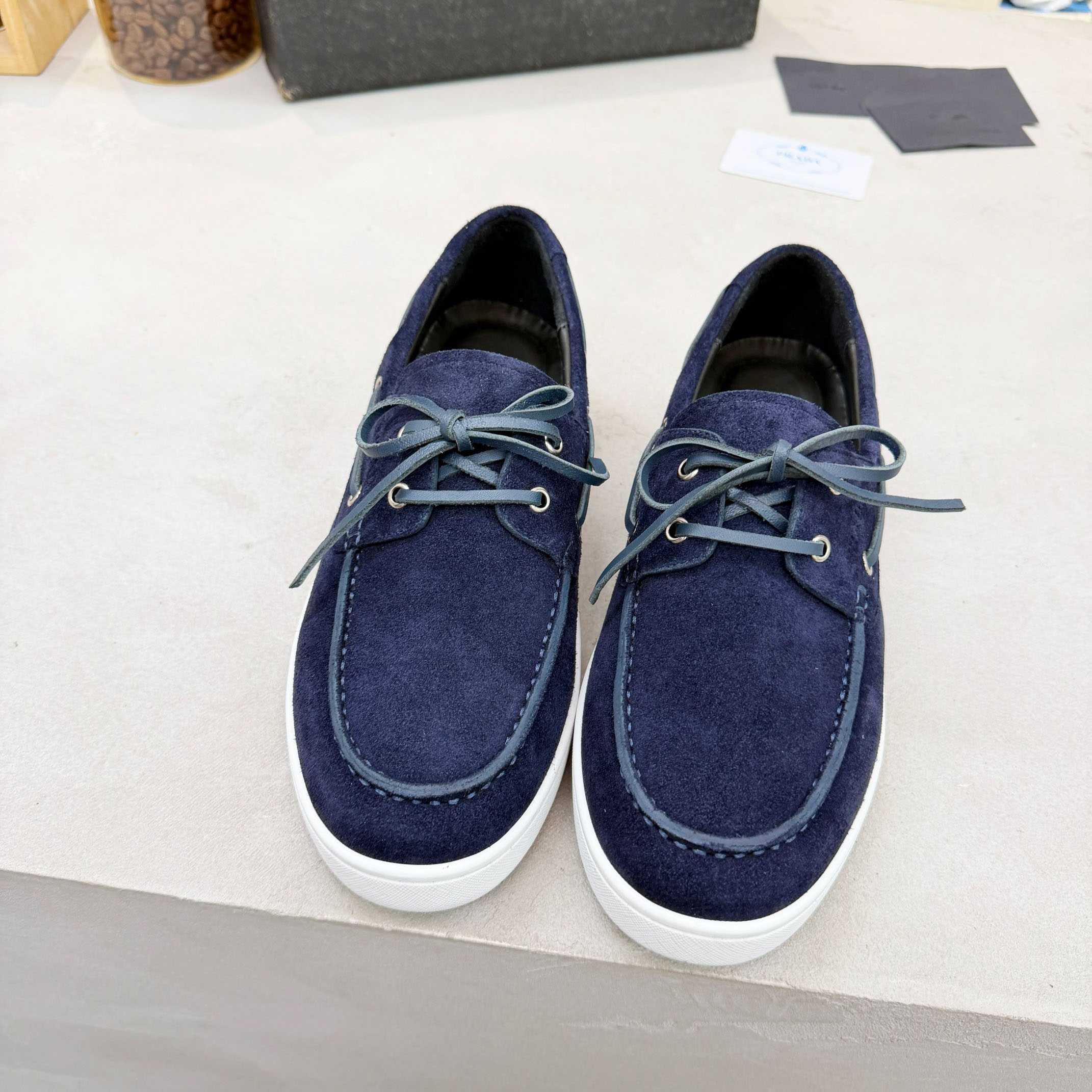 Prada Suede Boat Shoes With Laces - DesignerGu