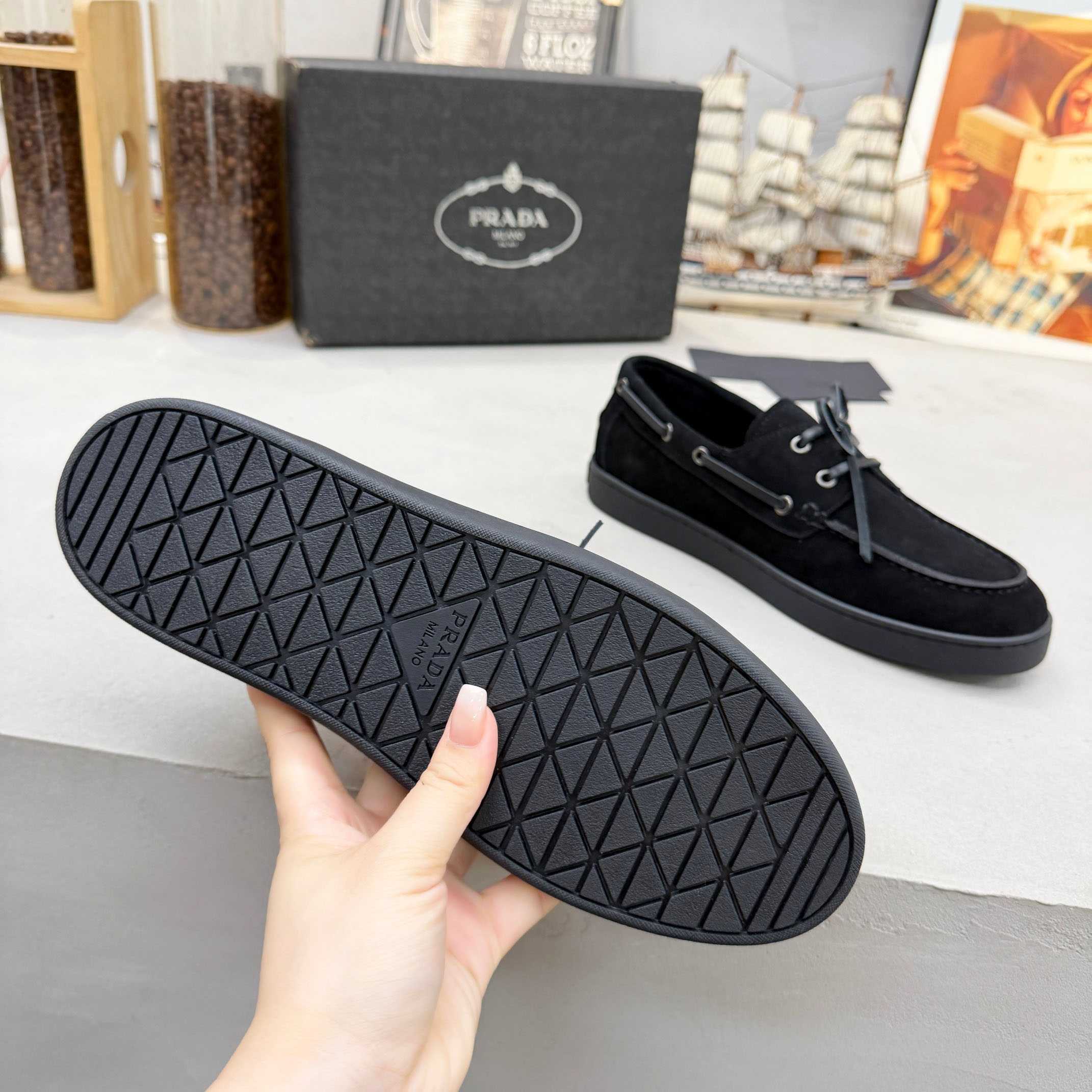 Prada Suede Boat Shoes With Laces - DesignerGu