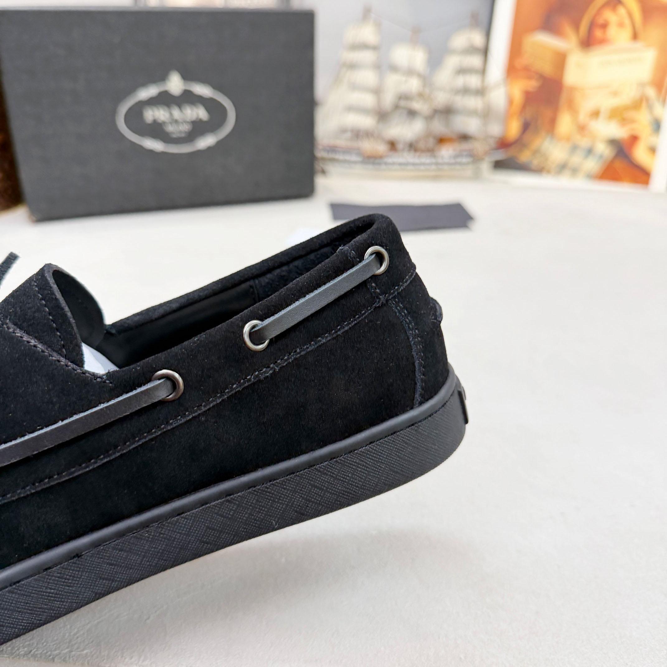 Prada Suede Boat Shoes With Laces - DesignerGu