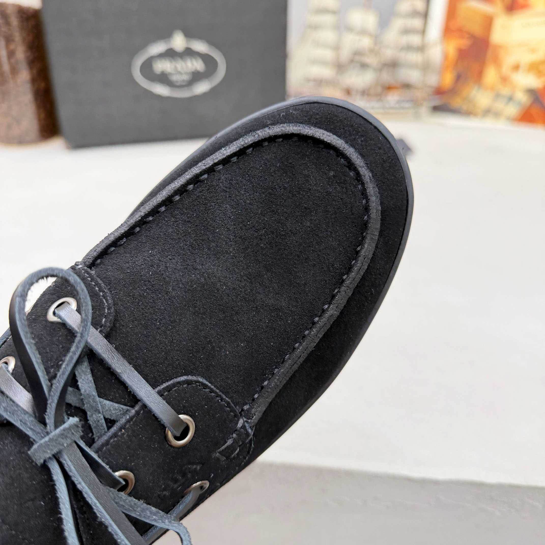 Prada Suede Boat Shoes With Laces - DesignerGu