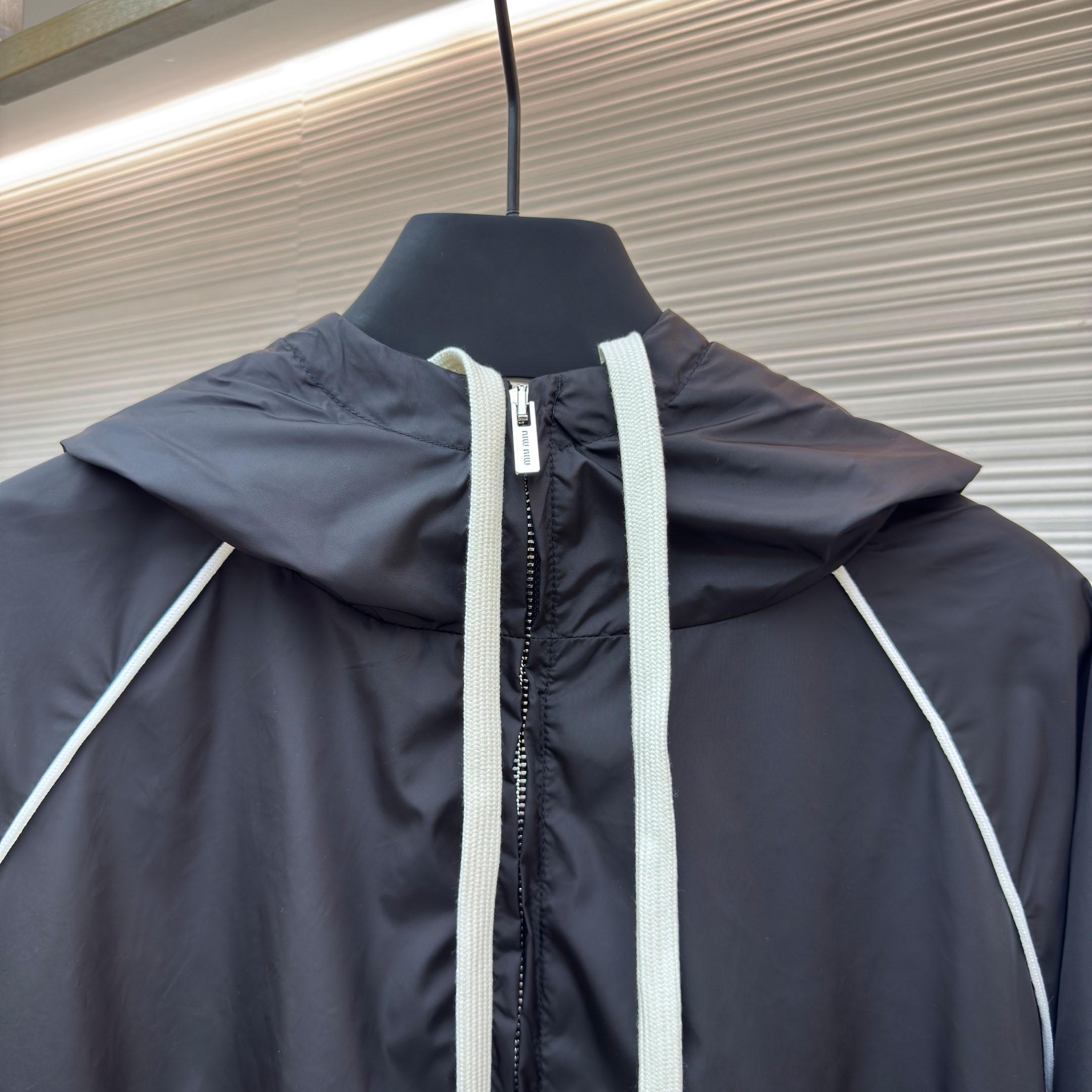 Miu Miu Black Technical Silk Zipper Jacket - DesignerGu