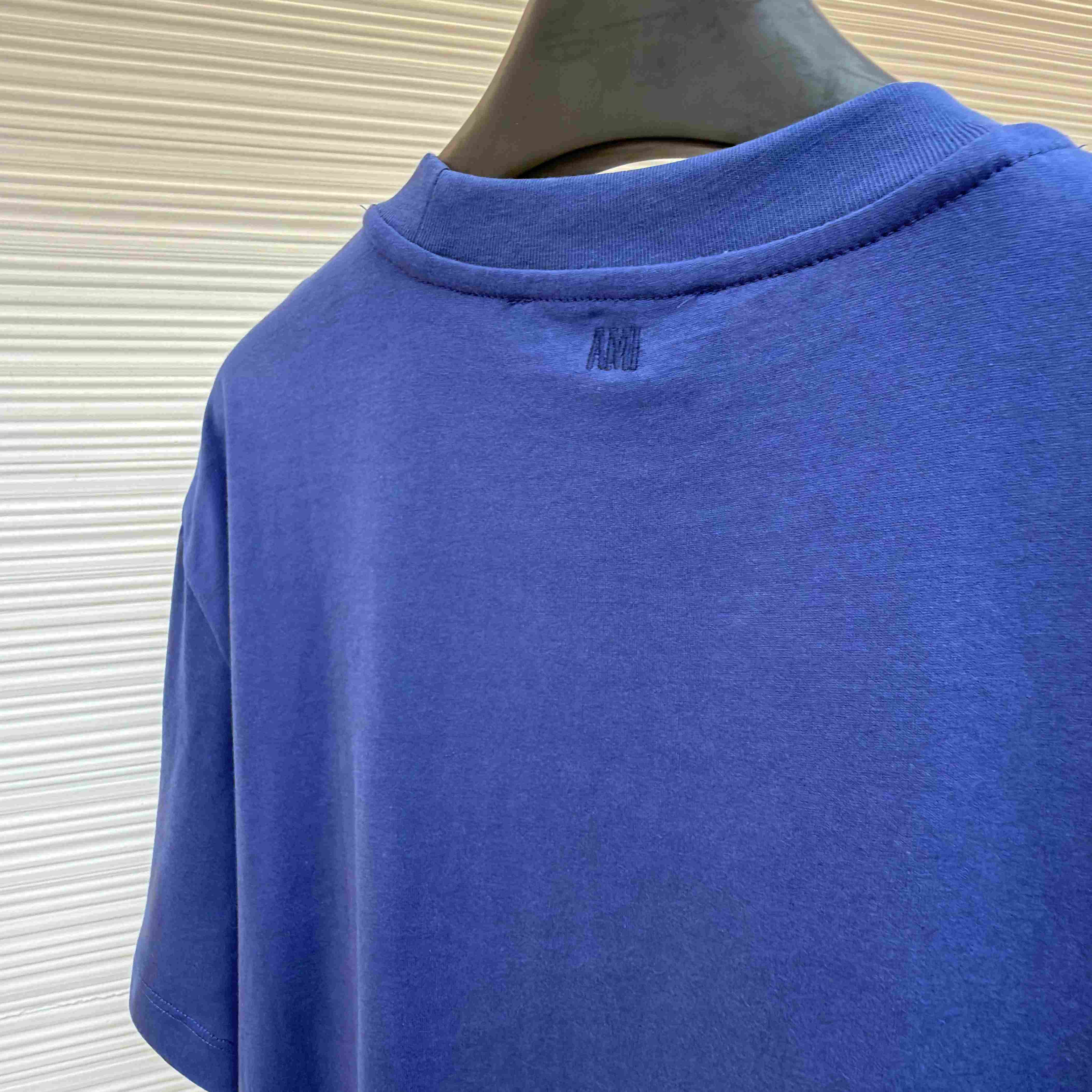 AMI Paris Blue Cotton Ami De Coeur T-shirt - DesignerGu
